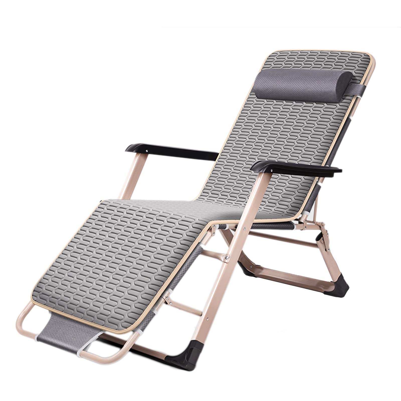 Comfortable Outdoor Recliner Chair for Adults - Foldable Gray Patio Lounger with Cushion & Headrest, Portable Office Nap Bed - Perfect for Backyard, Poolside, Camping & Home Office Relaxation