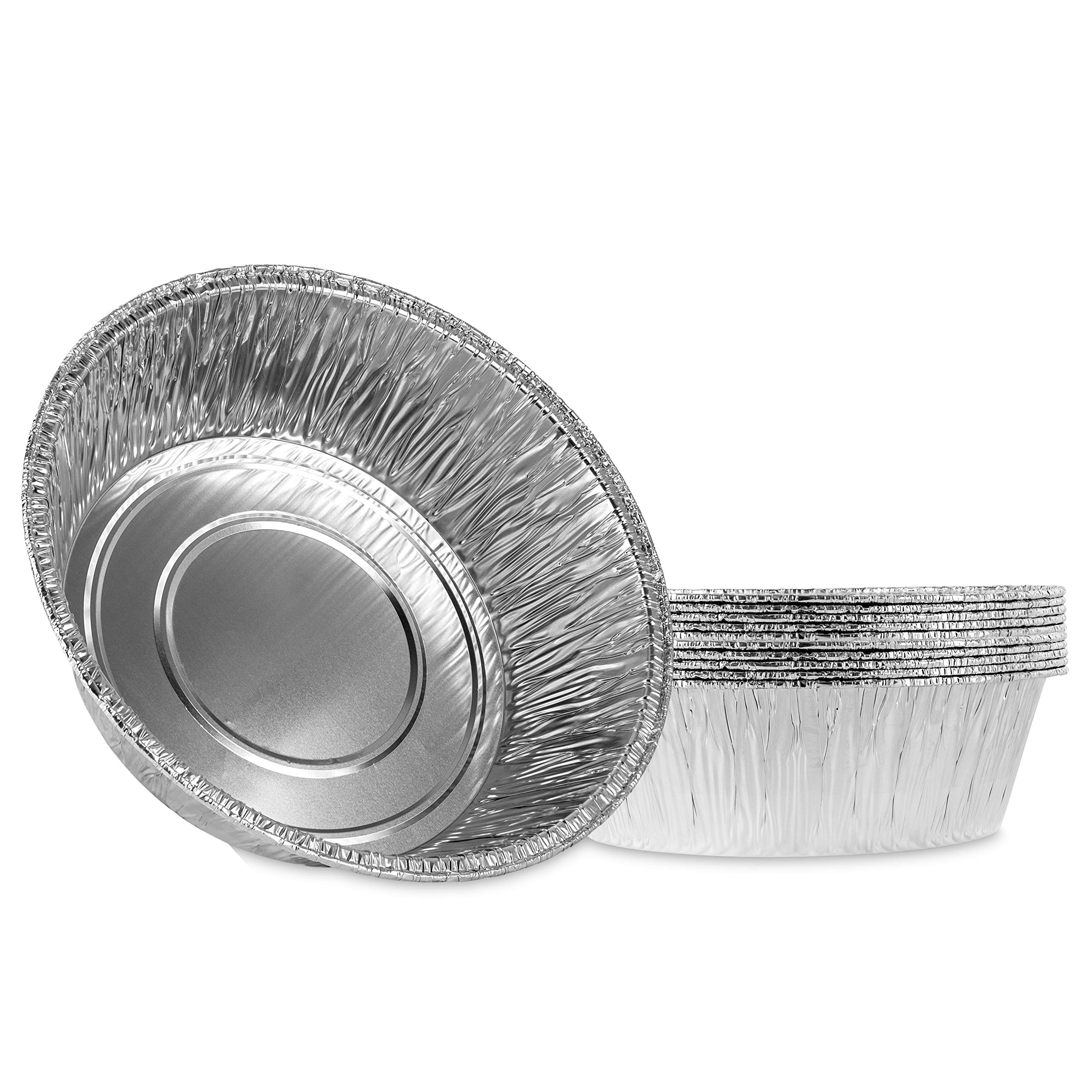 PLASTICPRO 10-Inch Round Deep Disposable Aluminum Foil Pans - Oven, Freezer & Microwave Safe - Perfect for Baking, Cooking, Roasting, Meal Prep & Food Storage (Pack of 10) - Ideal for Parties, BBQs, Thanksgiving & Leftovers