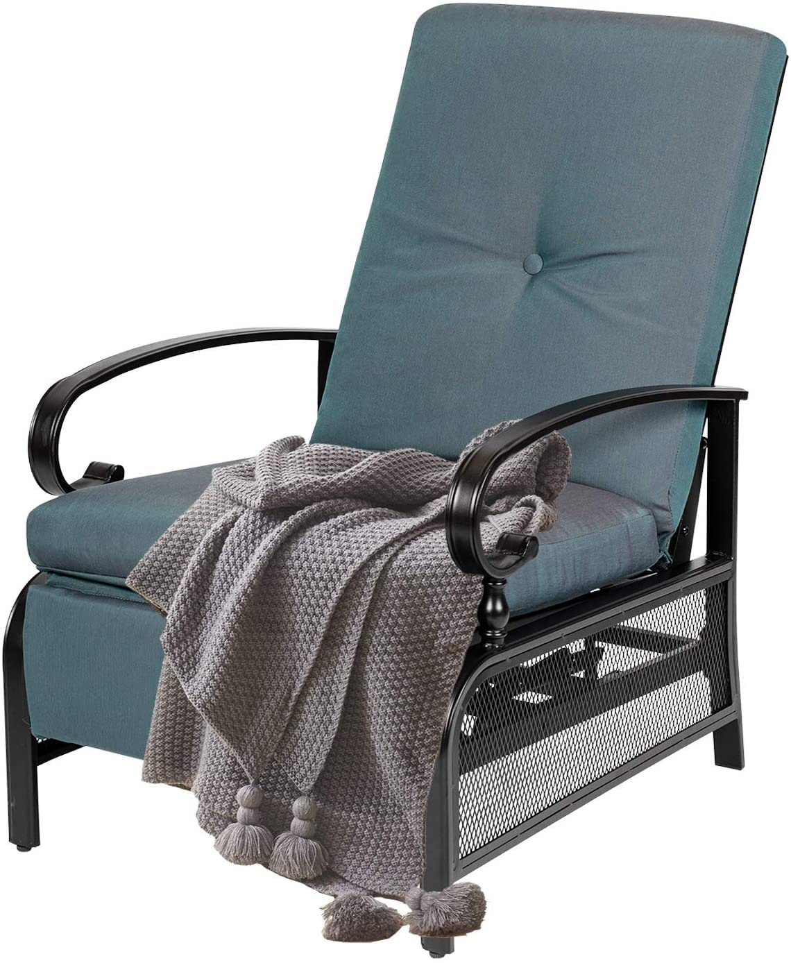 Adjustable Outdoor Lounge Chair with Removable Cushions - Patio Recliner Sofa for Garden, Poolside & Backyard - Peacock Blue - Perfect for Sunbathing, Relaxing & Outdoor Lounging