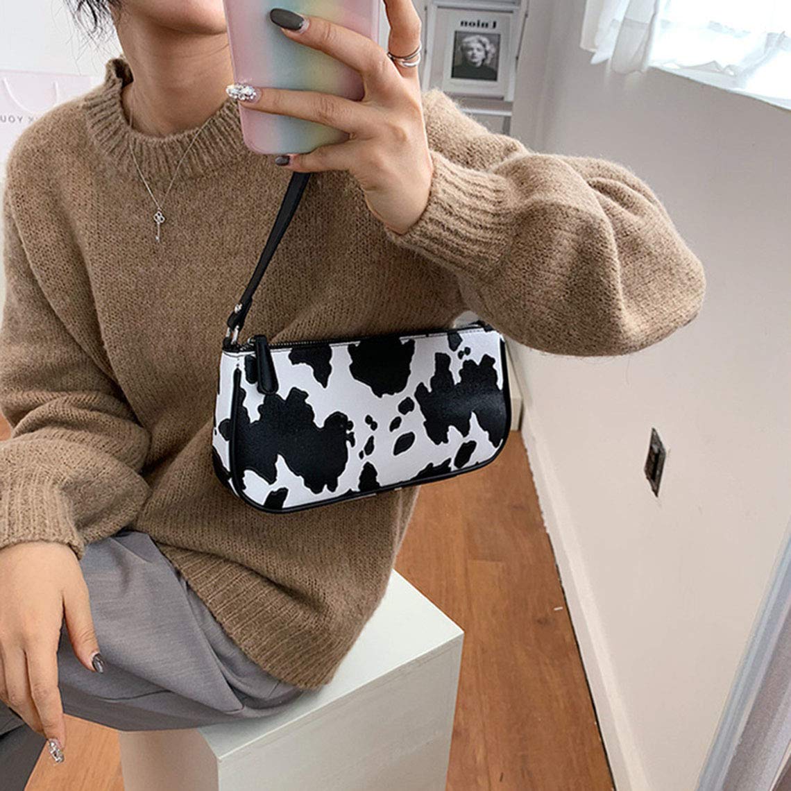 Women's Cow Print Shoulder Bag - Fashionable Clutch Purse & Underarm Handbag with Zipper - Stylish Satchel Tote for Everyday Use, Parties, and Work