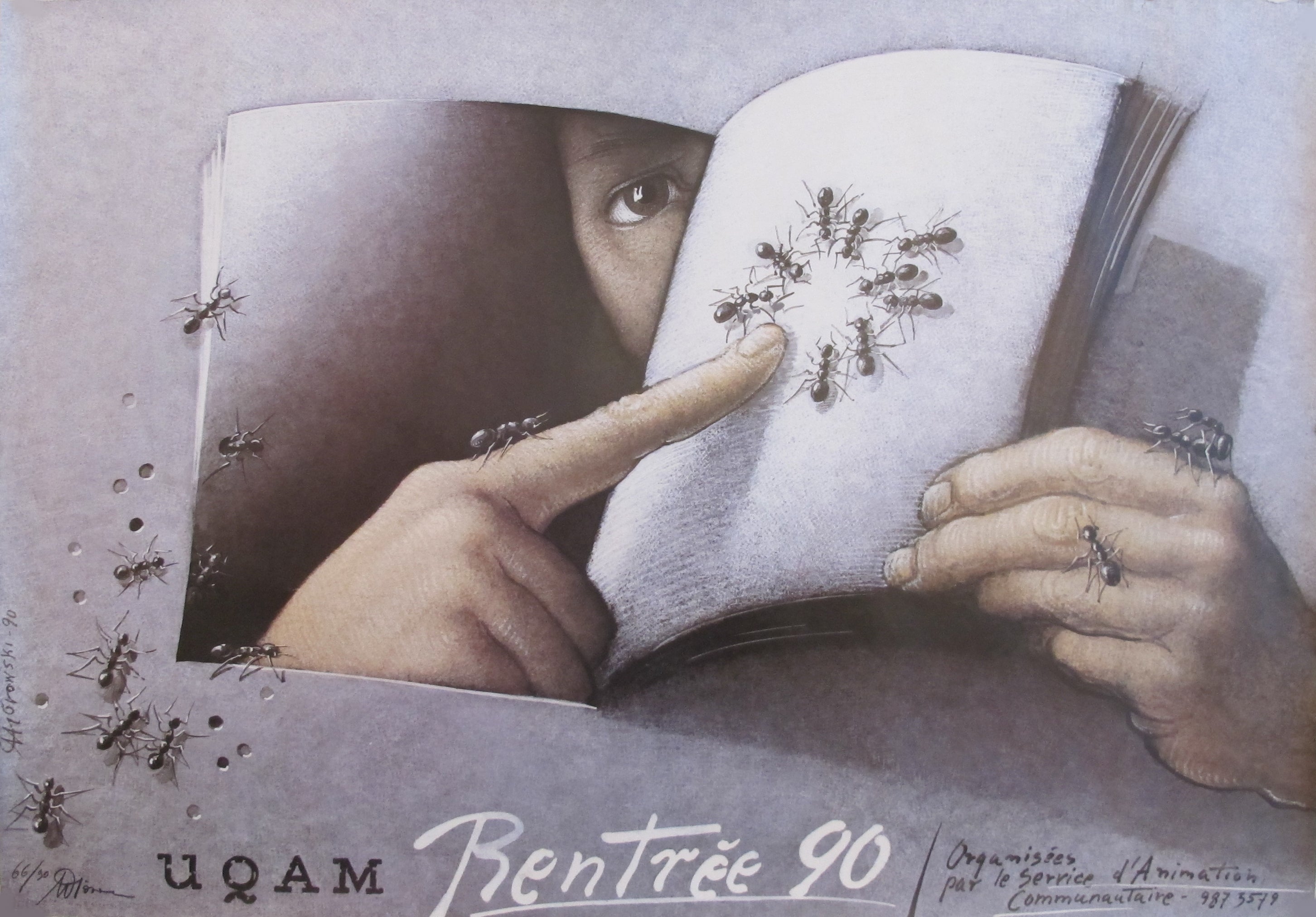 1990 Original UQAM Rentrée 90 Vintage Poster with Ants Design - Horizontal Wall Art for Home Decor, Office & Retro Collectibles