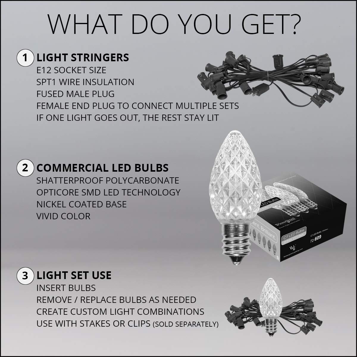 C7 OptiCore Commercial Christmas Lights – 25 LED String Lights with Green Wire, 25 ft, Gold – Perfect for Outdoor Holiday Decorations, Christmas Trees, and Roof Displays