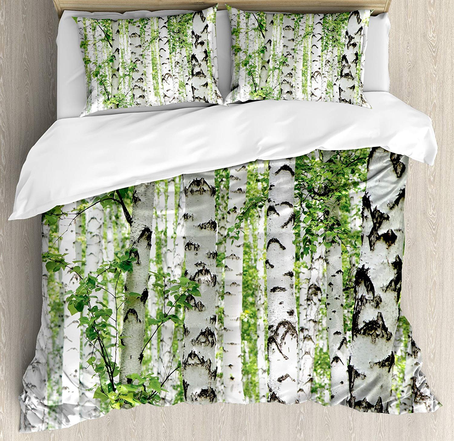 Custom Full Size Woodland Bedding Set - 4 Piece Duvet Cover Set with Birch Trees & Forest Wildlife Design (1 Duvet Cover + 1 Flat Sheet + 2 Pillowcases) - Nature Themed Bedroom Decor for Cozy Cabin, Camping Enthusiasts & Outdoor Lovers