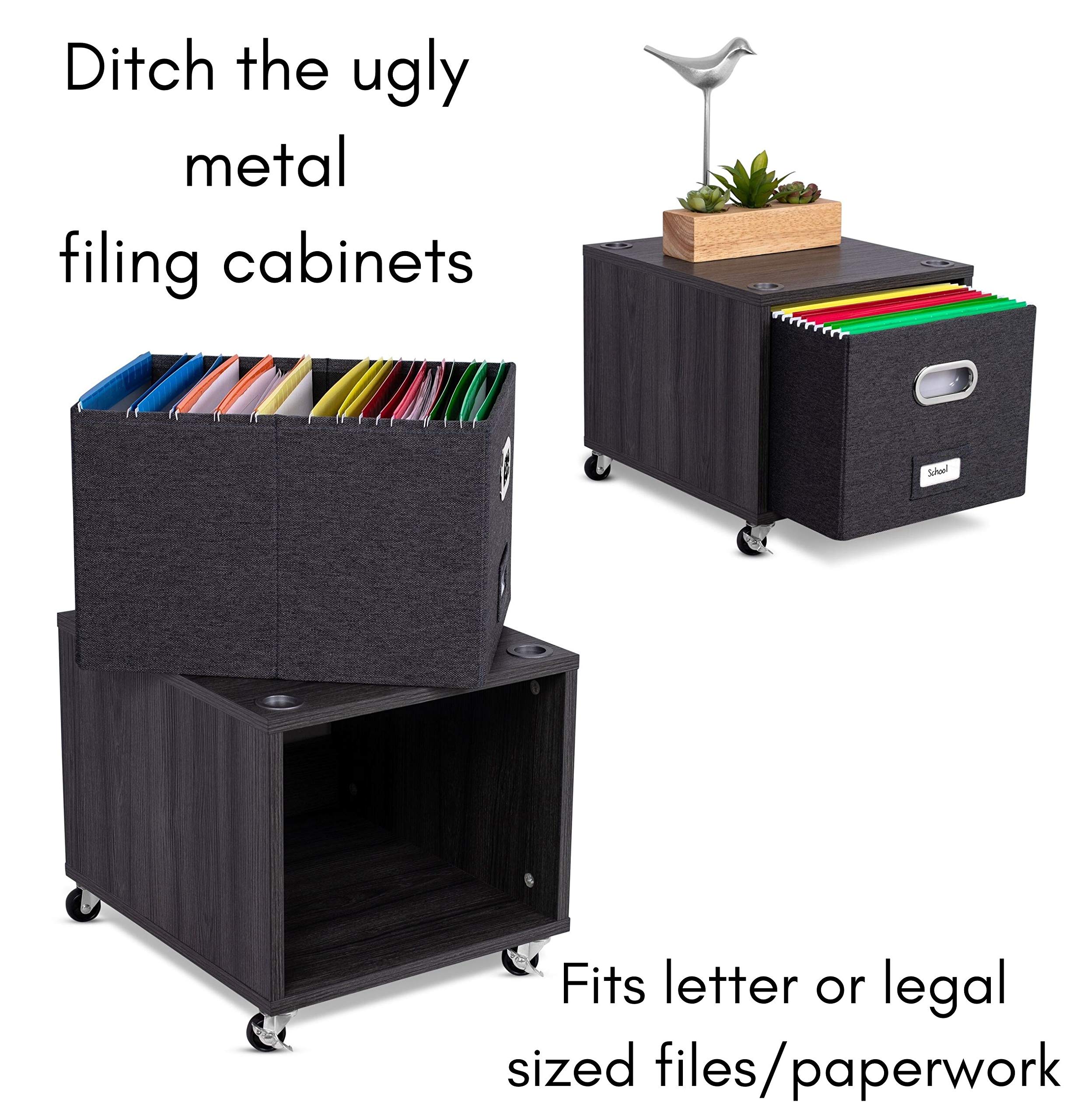 BIRDROCK HOME Rolling File Cabinet with Removable Bins - Modern Gray Storage Shelf with 2 Lateral Drawers, Wheels & Handles - Perfect for Organizing Office Files, Books, Toys | Under Desk Storage Solution for Home & Office Workspace