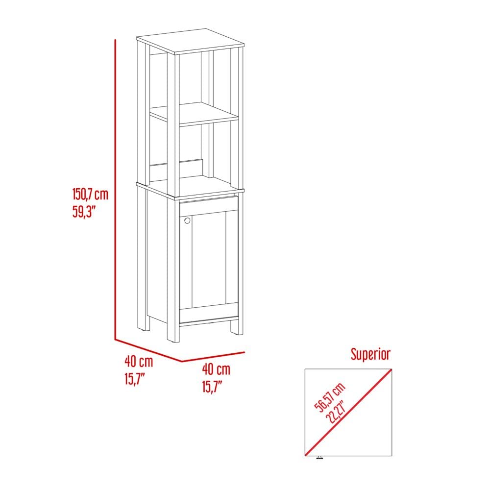 Tuhome St. Clair Linen Cabinet with 2 Interior Shelves & 2 Open Shelves - Light Oak/White Finish - Perfect for Bathroom, Bedroom or Hallway Storage Organization