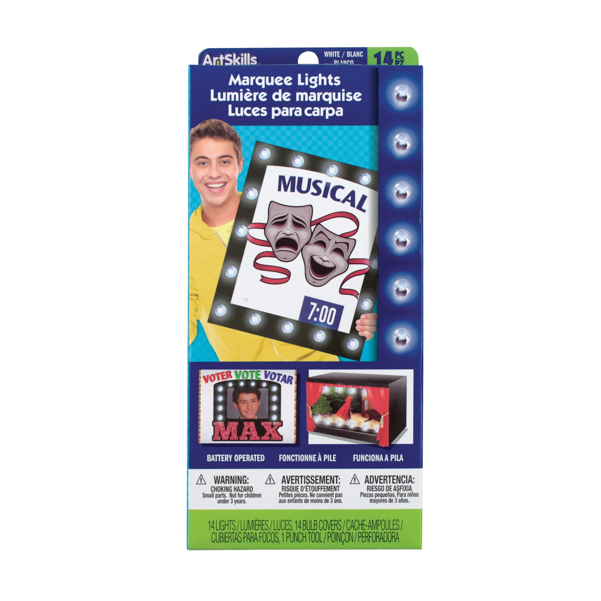 Artskills Clear Marquee String Lights - 14 LED Battery-Operated Lights with Punch Tool & Instructions - 2 Lighting Modes for Posters, Dorms, DIY Projects - Perfect for Party Decorations, Bedroom Lighting, and Classroom Displays