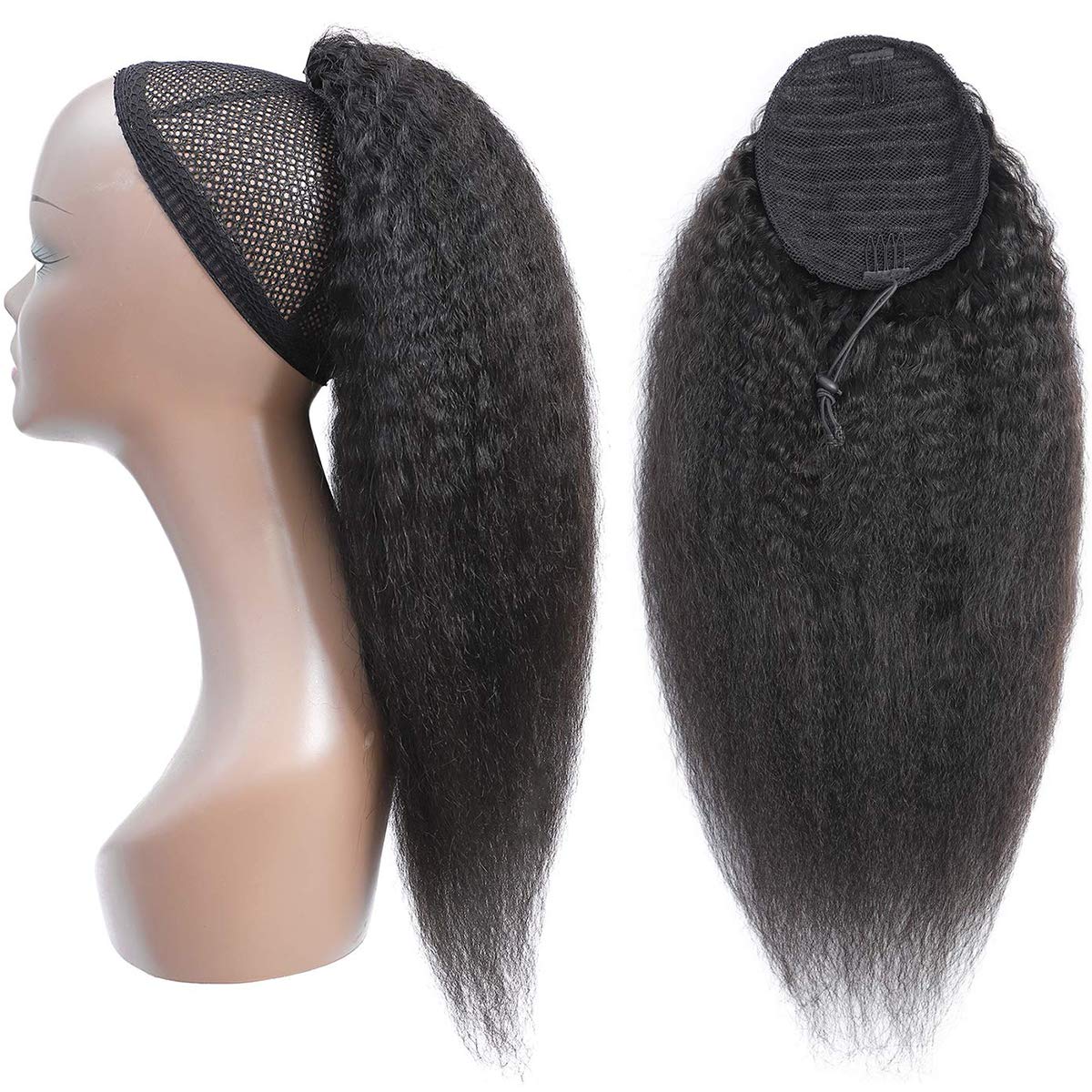 100% Human Hair Drawstring Ponytail Extensions - Kinky Straight 20