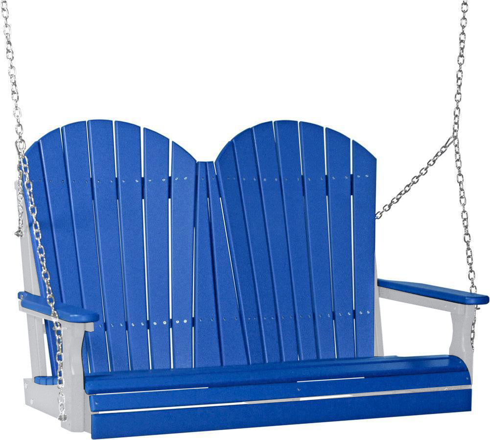 LuxCraft 4ft Blue Adirondack Porch Swing - Recycled Plastic Outdoor Furniture for Patio, Garden & Backyard Relaxation