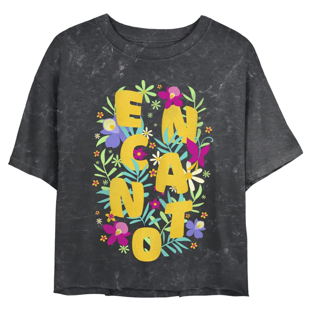 Disney Encanto Flower Print Women's Short Sleeve Crop Top - Casual Summer Tee for Outing, Travel & Streetwear Fashion