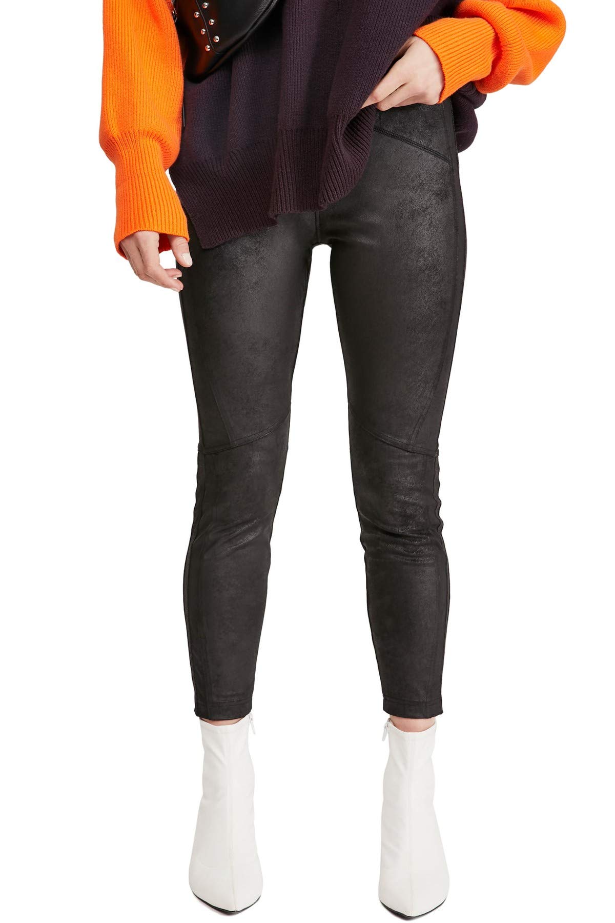 Free People Midnight Vegan Suede Skin Pants - Women's High Waisted Faux Leather Leggings for Night Out & Party Wear