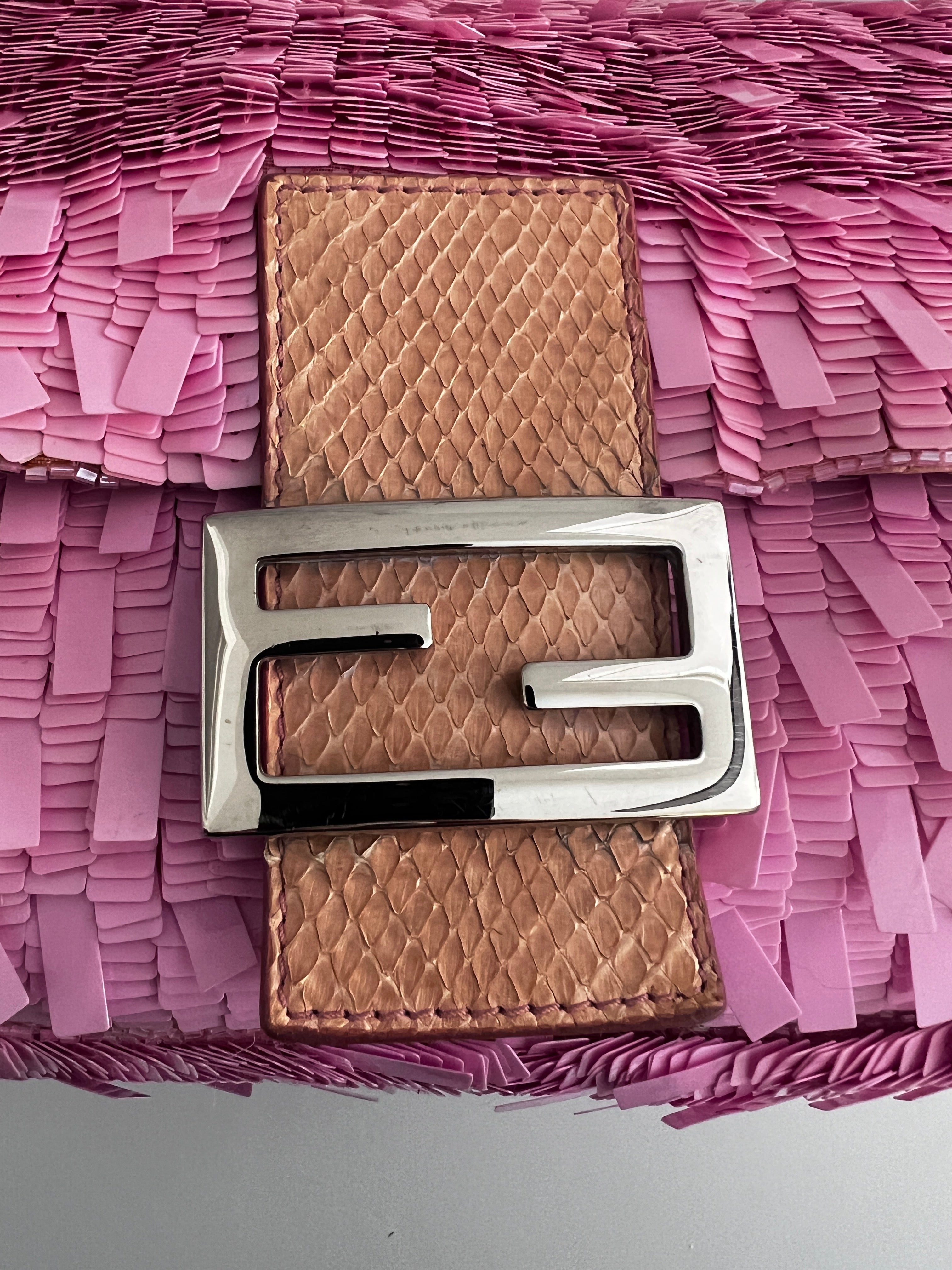 Fendi Mamma Size Pink Sequin Baguette Bag - Luxury Designer Handbag for Women, Perfect for Parties, Weddings & Evening Events
