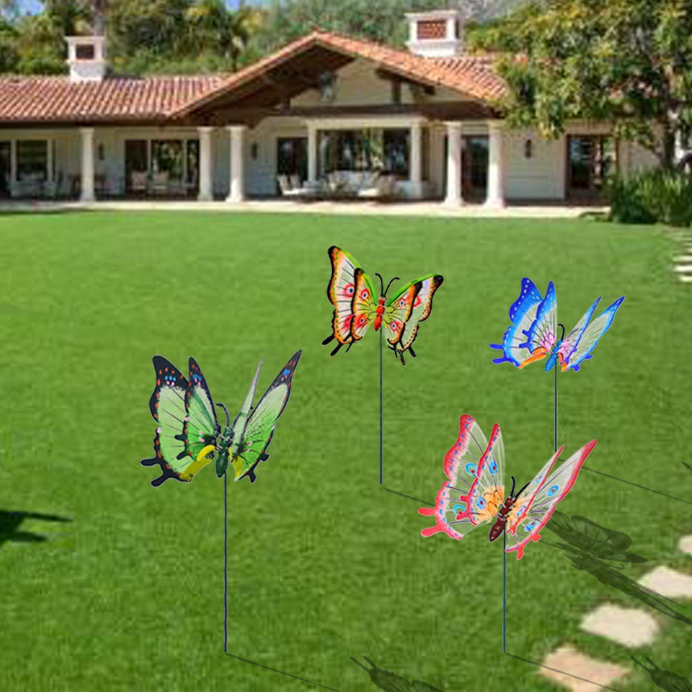3D Giant Butterfly Garden Stakes - Large Outdoor Lawn Decorations for Yard, Patio & Gardening - Whimsical 3D Butterfly Ornaments (Pack of 4) - Perfect for Garden Decor, Wedding Decorations & Christmas Gifts