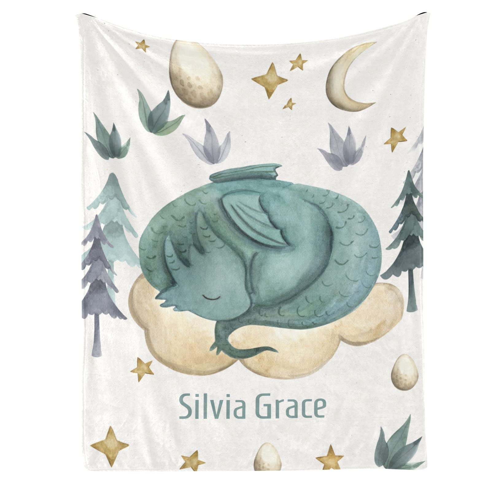 Personalized Baby Blanket with Name - 30x40 Inches Soft Swaddling Blanket for Boys & Girls - Sleeping Dragon Animal Design - Perfect for Nursery, Baby Shower & Birthday Gifts
