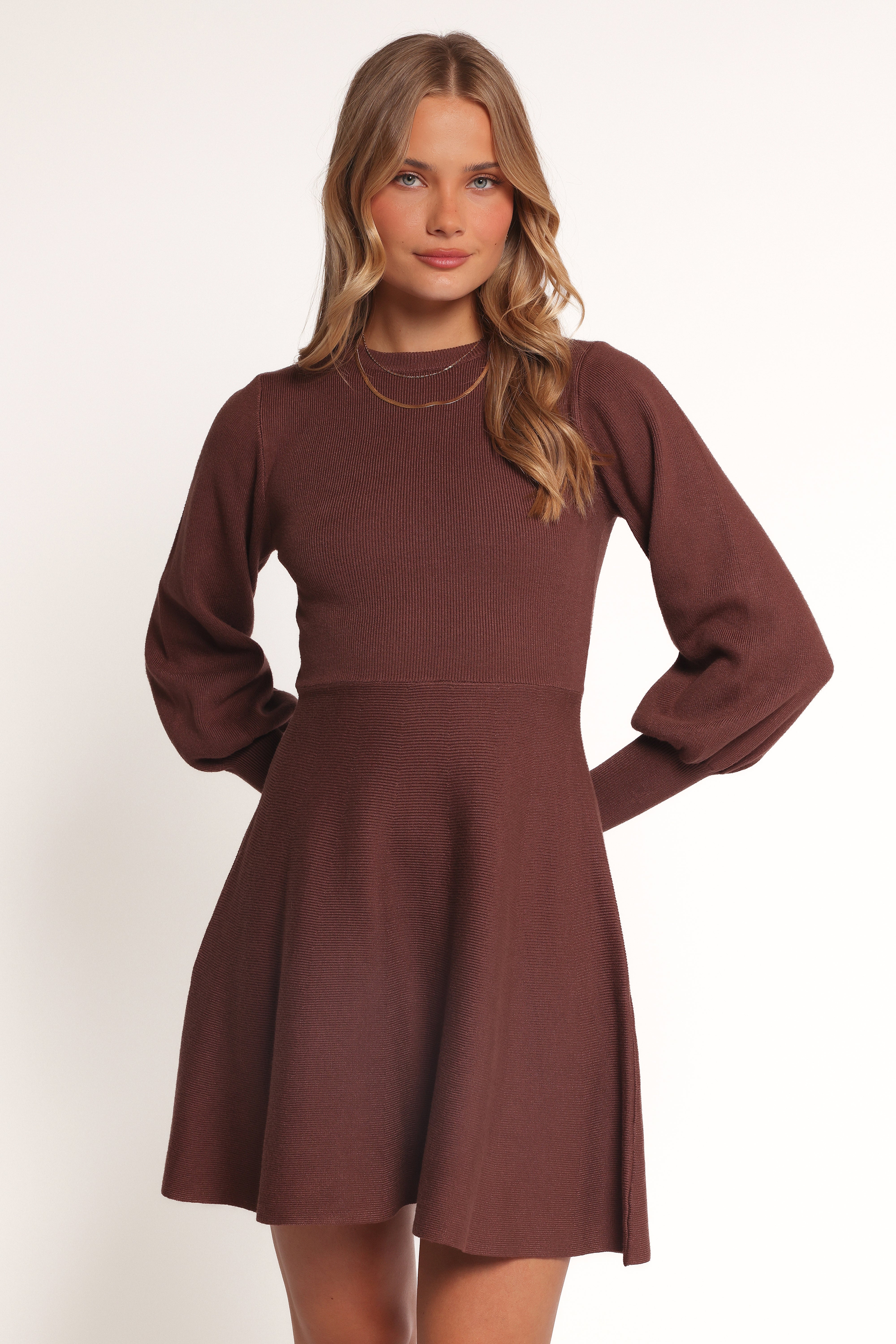 Gigi Long Sleeve Mini Dress for Women - Brown Flowy Party Dress for Night Out, Date Night & Special Occasions