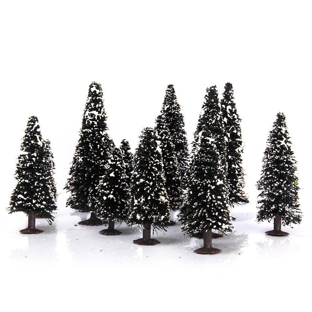 15PCS Black Model Cedar Trees Scenery Landscape Set with Scale - Perfect for Train Layouts, Dioramas & Architectural Models