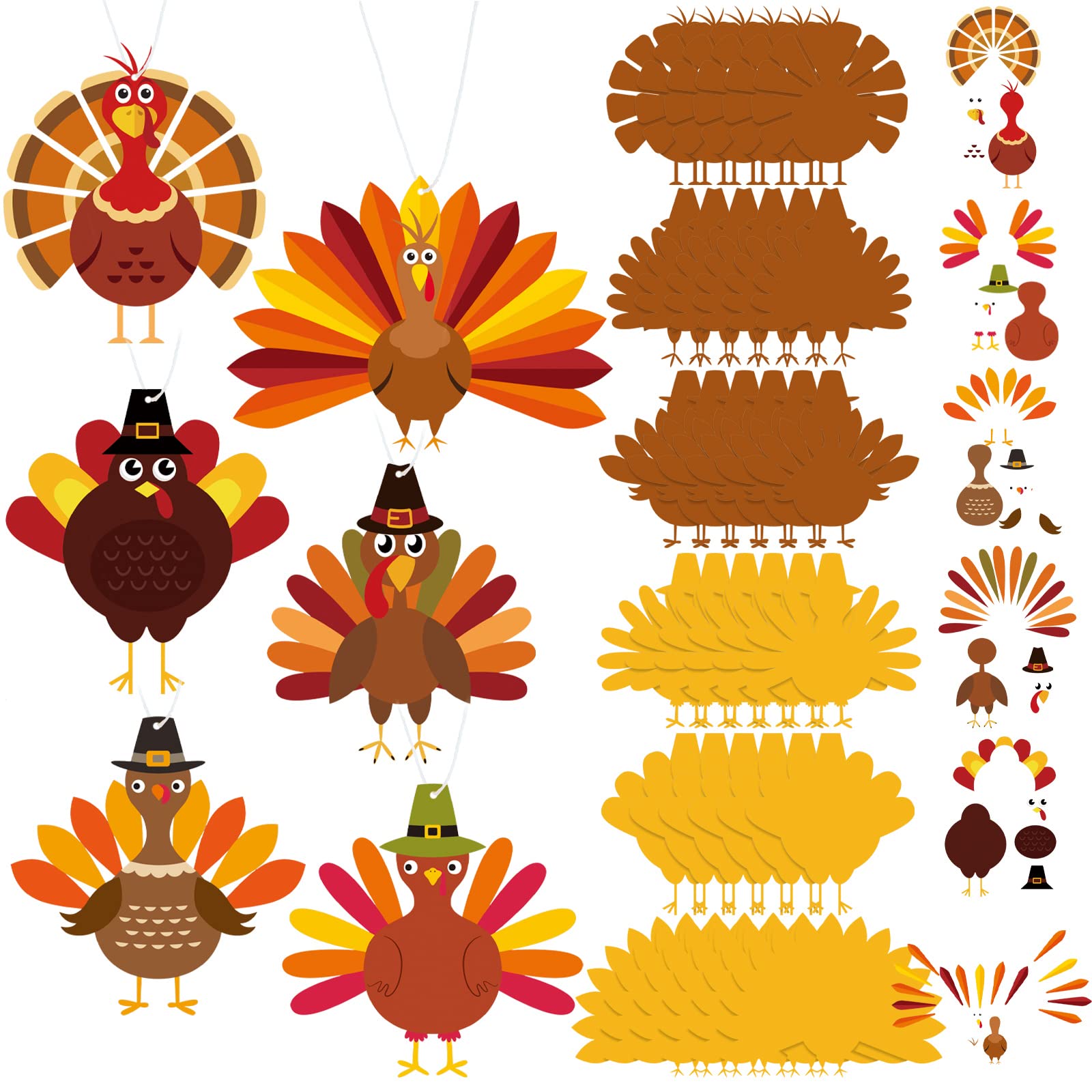 Hotop 24-Piece Thanksgiving Turkey Craft Kit - DIY Fall Decorations for Kids, Classroom Activities & Party Supplies (Yellow, Orange, Brown, Burgundy) - Perfect for School Projects, Holiday Parties & Home Decor
