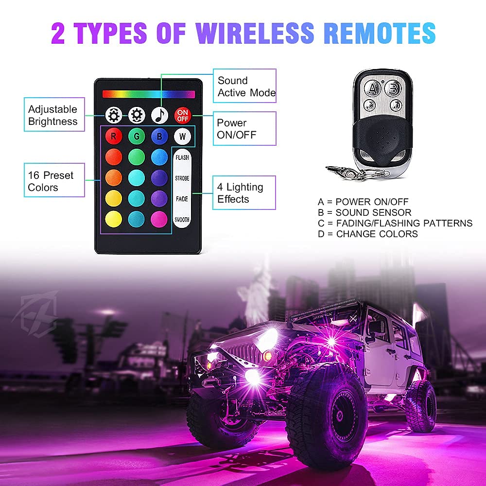 Xprite White Truck Bed Light Pods & RGB Bluetooth Rock Lights Kit – Off-Road, Underbody, and Custom Truck Lighting for Enhanced Visibility & Style