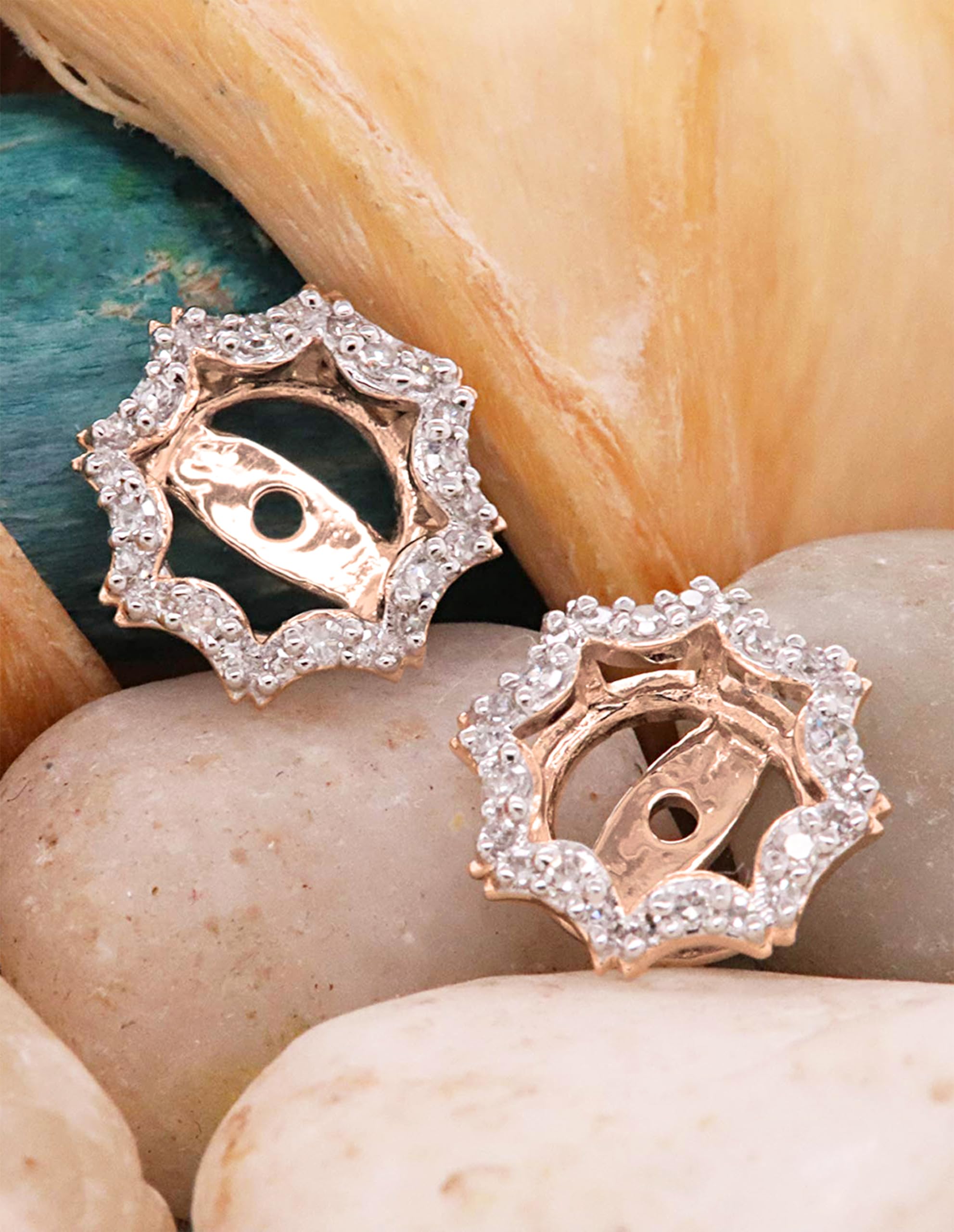 Dazzlingrock 14K Solid Gold 0.20 Cttw Round White Diamond Curved Octagon Earring Jackets for Women - Removable Stud Enhancers for Wedding, Party & Everyday Elegance