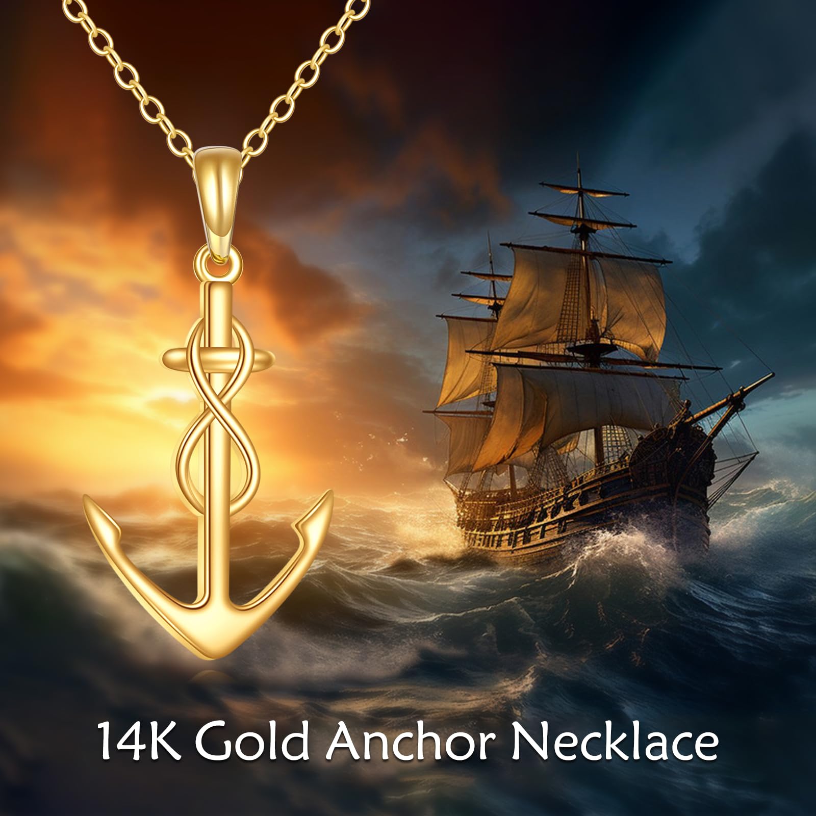 14K Yellow Gold Anchor Necklace for Women - Nautical Themed Jewelry with 18