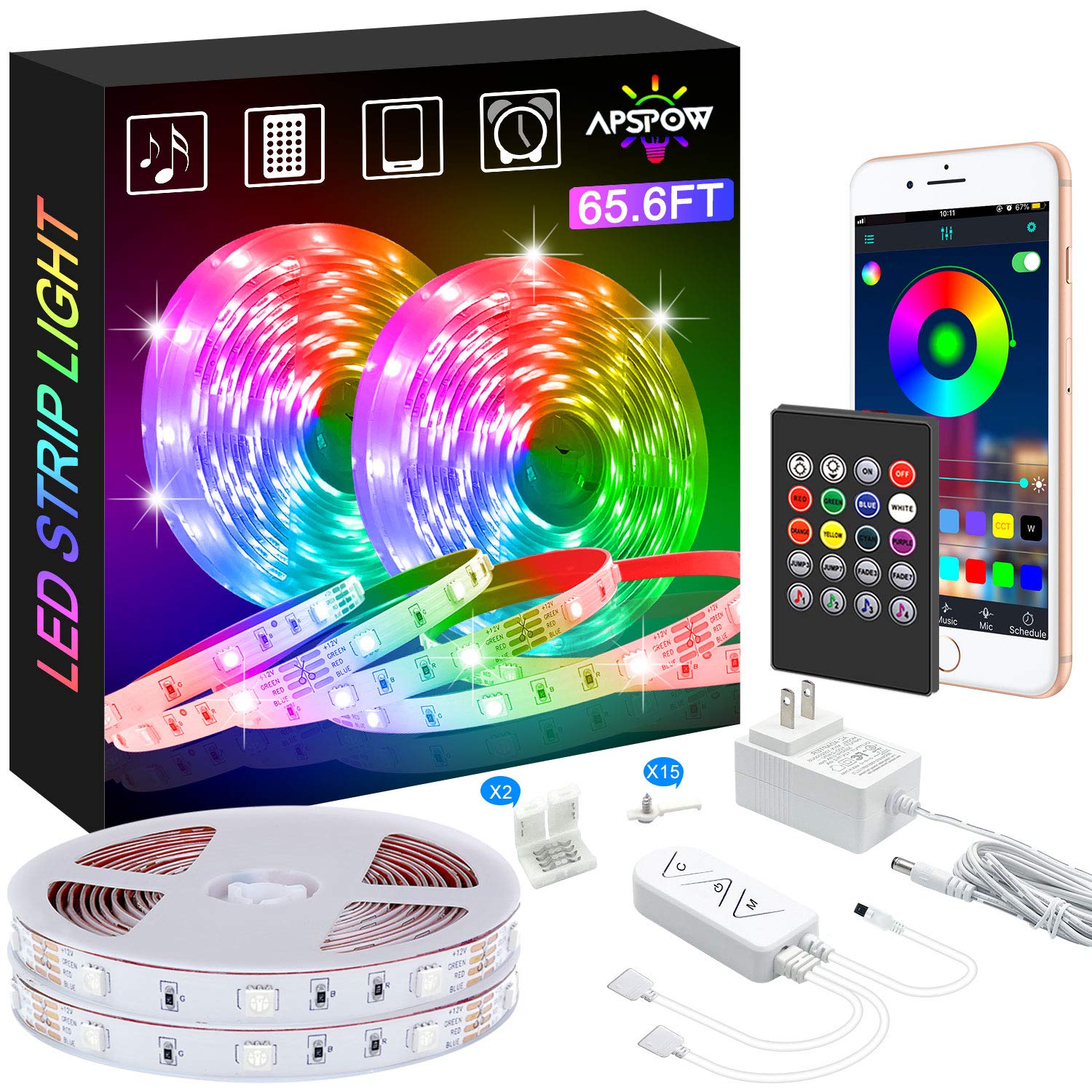 65.6ft LED Strip Lights with Remote & App Control - Color Changing 5050 RGB LED Tape Lights for Bedroom, Party & Home Decoration - Syncs with Music for Dynamic Lighting Effects