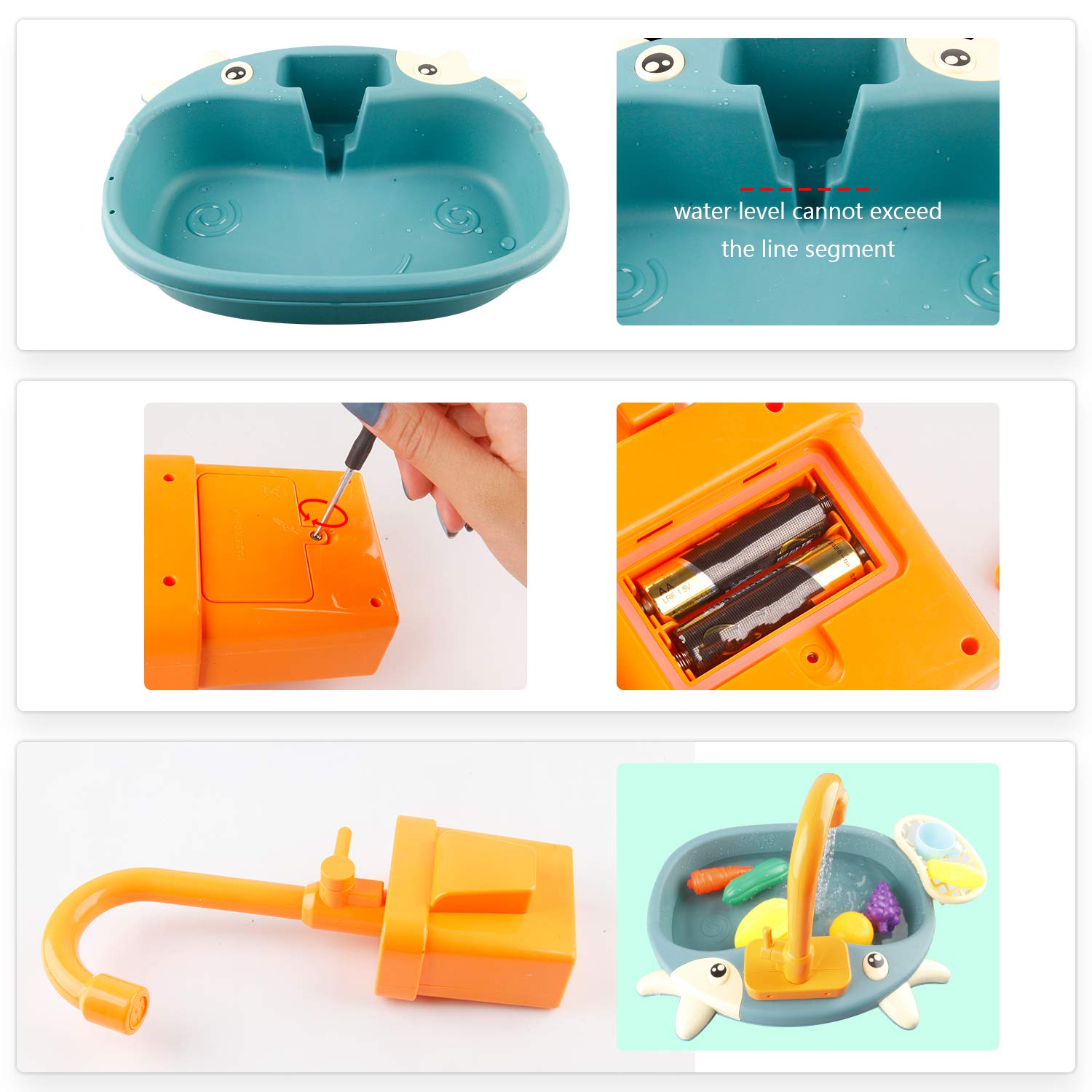 Ruibytree Kids Pretend Play Kitchen Sink Toy with Electric Running Water Faucet, Dishwasher & Cutting Food Accessories - Role Play Toy for Toddlers (Cute Cow Design) - Perfect for Preschool Learning & Imaginative Play