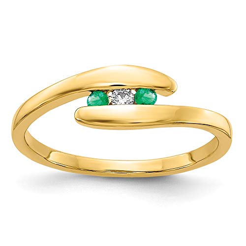 14K Yellow Gold Emerald and Diamond Engagement Ring (0.034 CTTW) - Vintage Style Wedding Band for Women, Perfect for Proposals, Anniversaries & Special Occasions