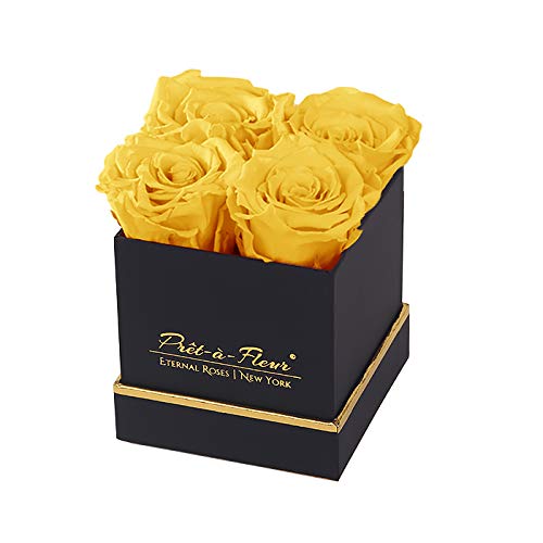 Luxury Long Lasting Preserved Roses in Elegant Black Gift Box - 4 Inch Yellow Eternal Flowers for Anniversary, Valentine's Day & Home Decor