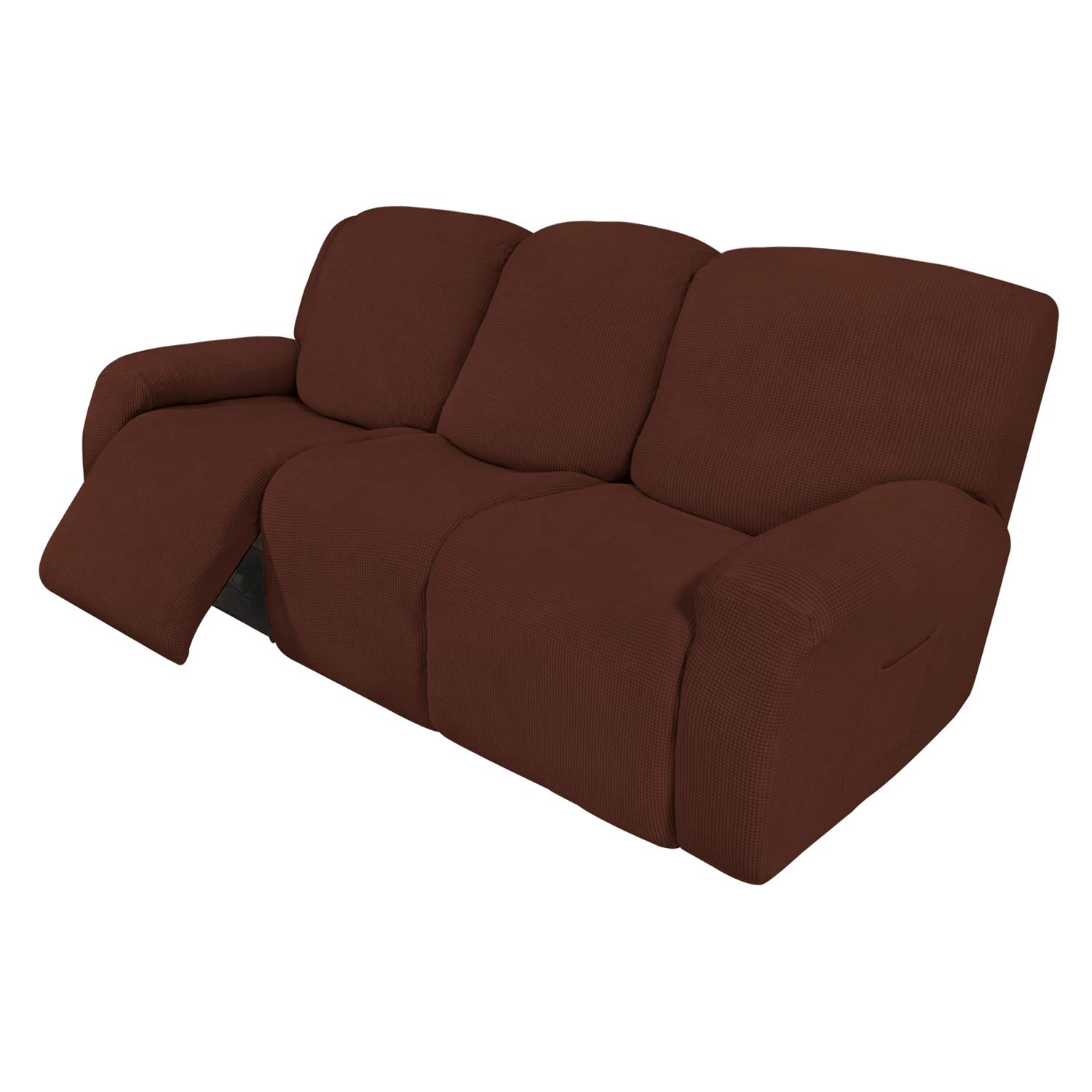 8-Piece Stretch Recliner Sofa Slipcover Set - Elastic Bottom Jacquard Fabric Furniture Protector for Couches, Chairs (Coffee Check Pattern) - Perfect for Living Room, Family Gatherings & Pet-Friendly Homes