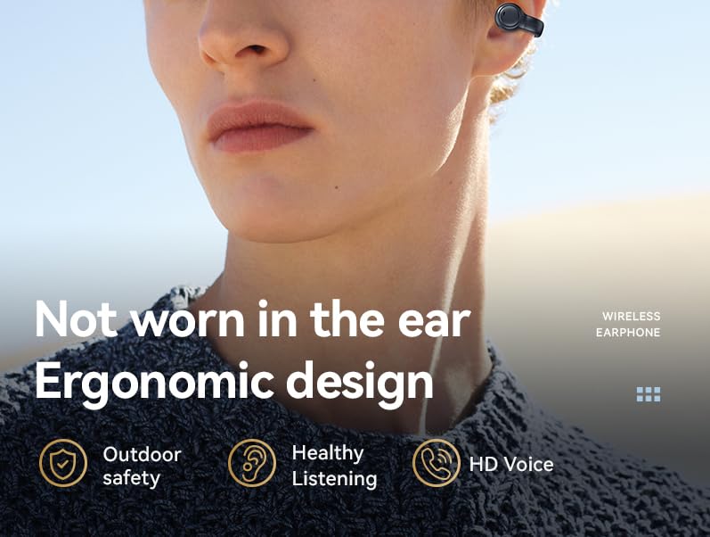 Spevert Open Ear Bone Conduction Wireless Earbuds - Bluetooth 5.3 Clip-On Headphones, IPX7 Waterproof, Sweatproof for Running, Cycling, Gym Workouts & Outdoor Sports (Apricot)