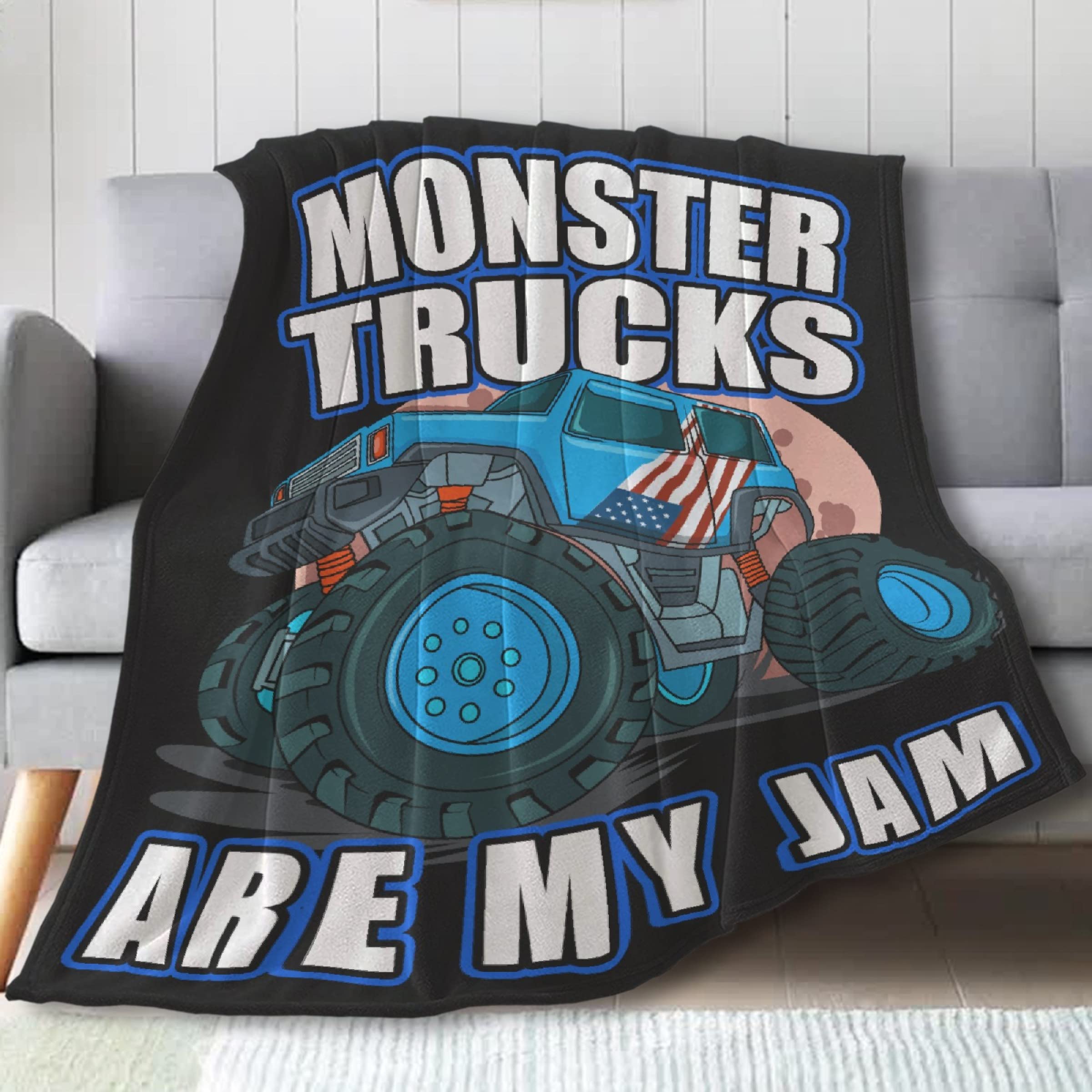 Truck Themed Throw Blanket - Soft Cozy Plush Flannel Blanket for Kids & Toddlers (40x30 Inch) - Perfect for Boys, Girls, Pets, Strollers & Truck Lovers - Warm Lightweight Novelty Blanket for Bed, Couch & Car Rides