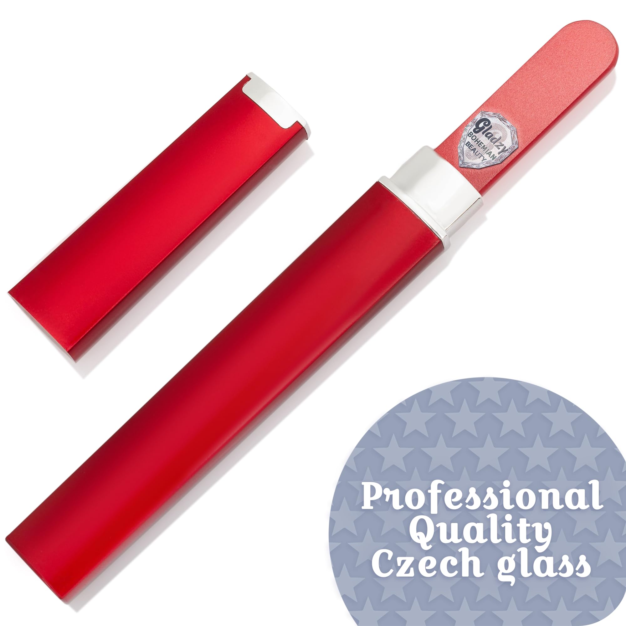 Premium GLADZY Czech Glass Nail File with Protective Case - Etched Crystal Nail File for Natural Nails Care, Double Sided Different Grit Surface (100/180), Professional Manicure & Pedicure Tool, Durable EU-Made Nail Shaper - Perfect for Home Salon, Travel & Gift Giving