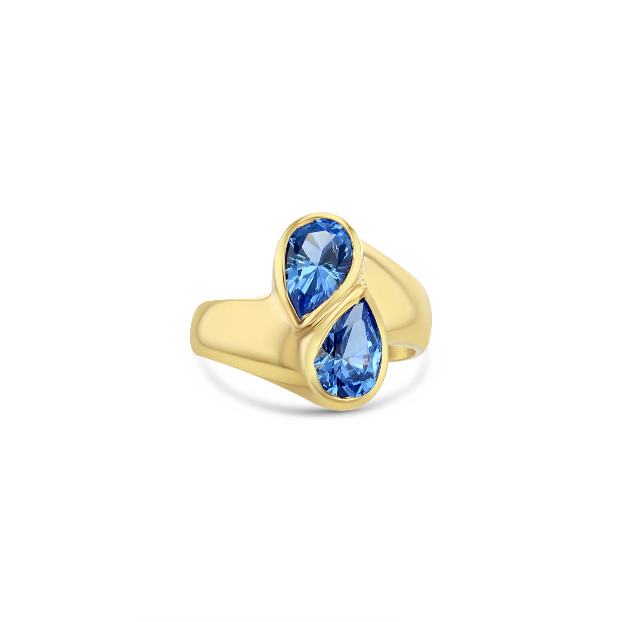 14k Yellow Gold Teardrop Blue Topaz Bypass Ring - Elegant Dainty Jewelry for Women, Perfect for Engagement, Anniversary & Special Occasions