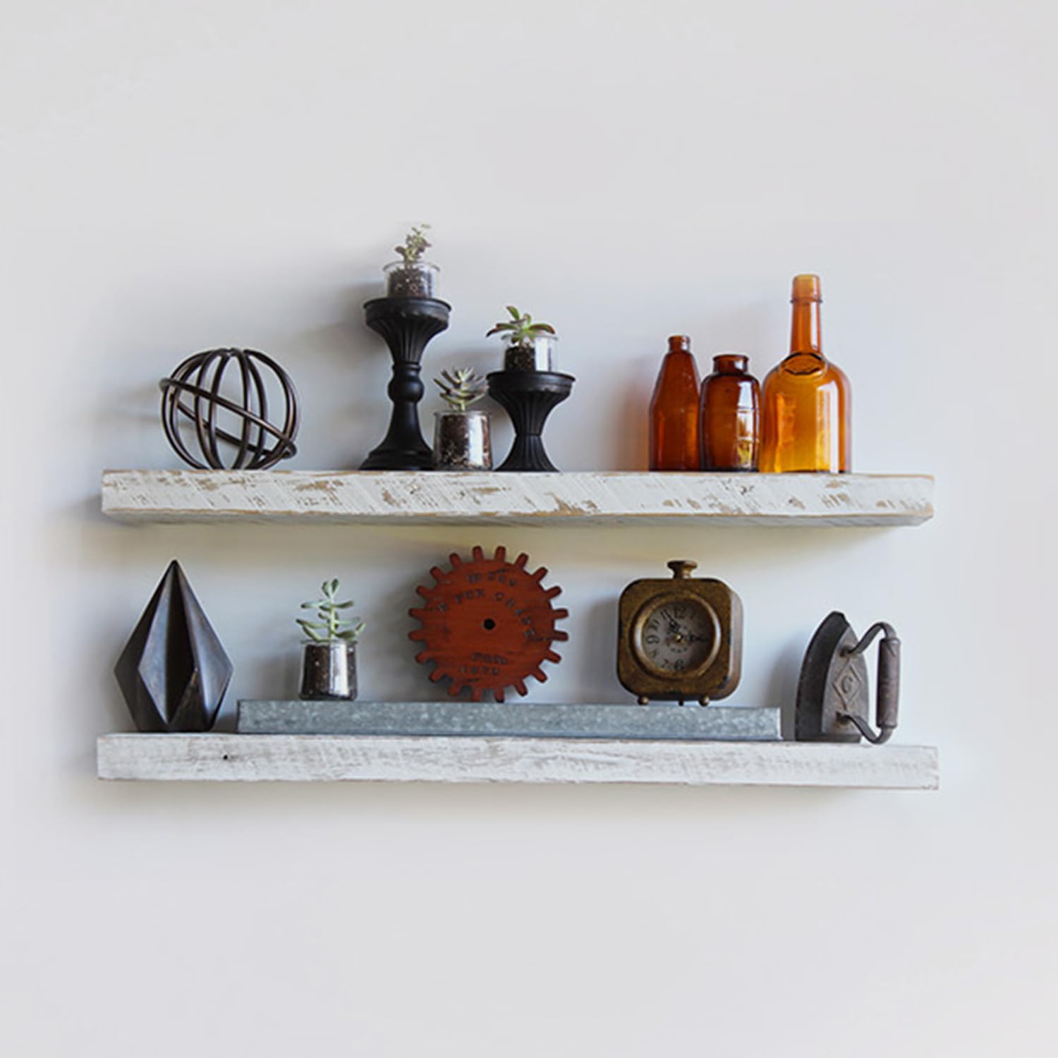 Reclaimed Barnwood Floating Shelves Set of 2 - White Wash 48