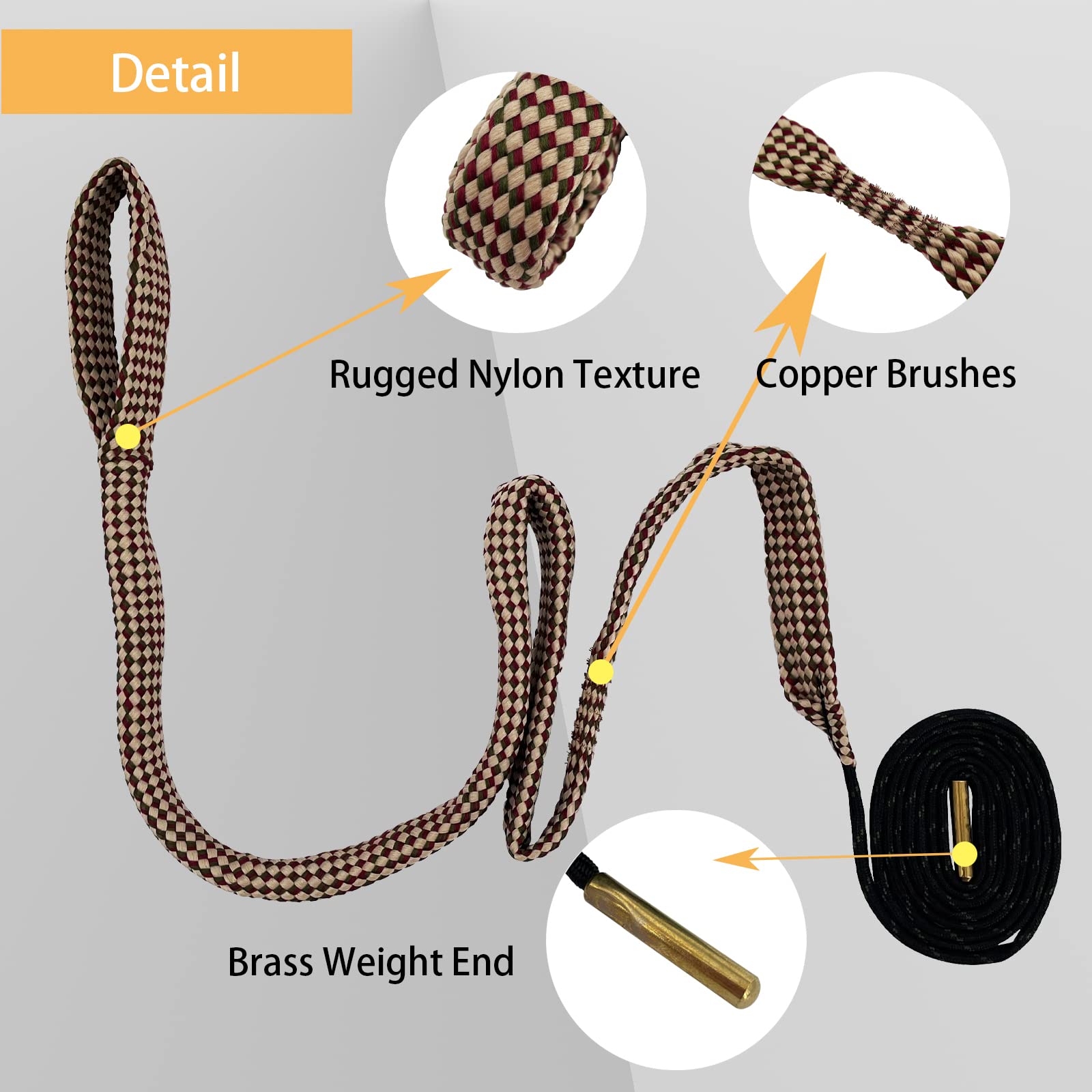 2 Pack Gun Cleaning Snake Rope - Rifle Bore Cleaner for Pistol, Handgun, Shotgun - Fits .22, .223, 5.56mm, .380, 9mm, 12GA, .308, .357, .44, .45 Caliber - Perfect for Range Day & Firearm Maintenance