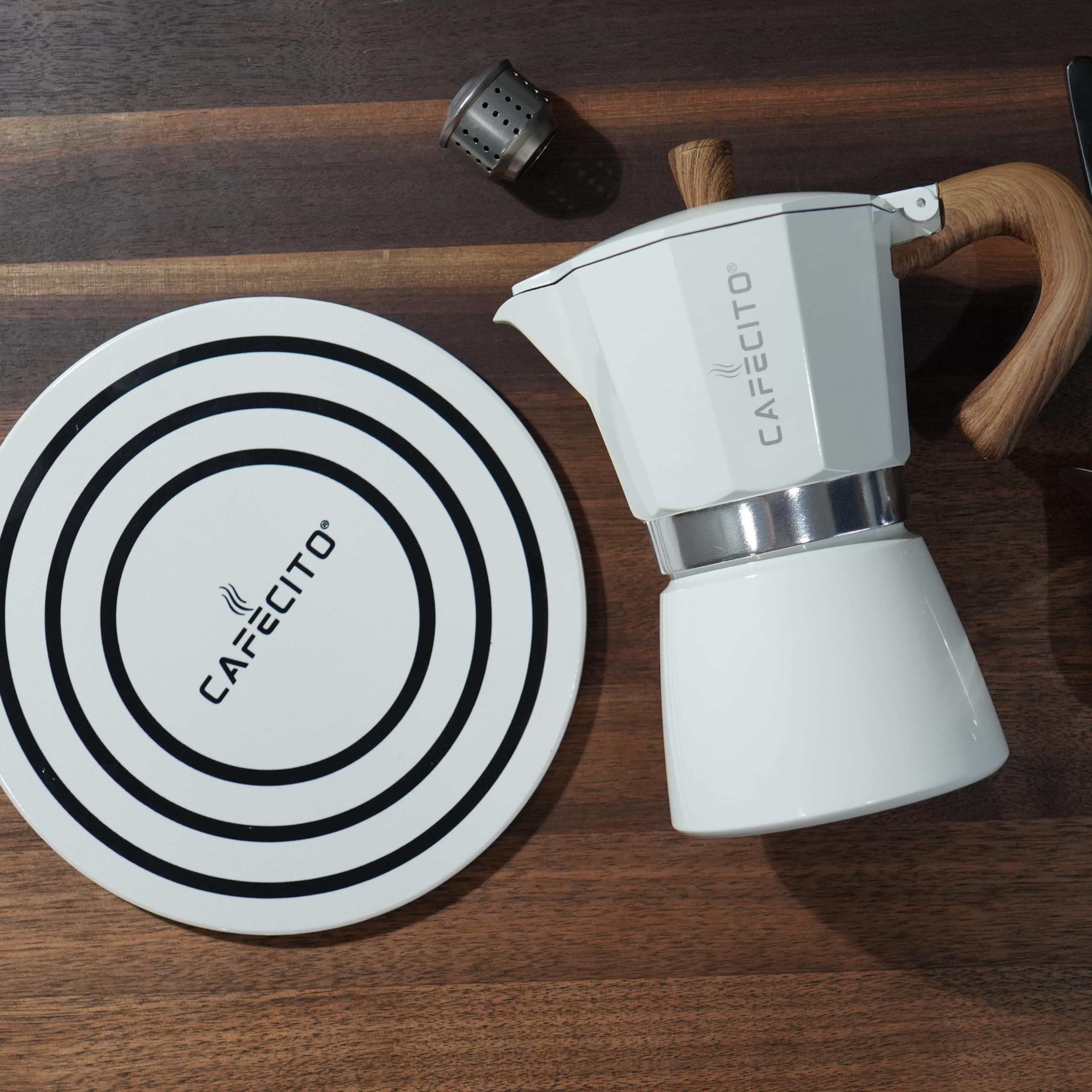 Premium Cuban Coffee Starter Kit - 6 Cup Moka Pot Set with Induction Base | Authentic Cafetera Greca Cubana Stovetop Espresso Maker | Includes Ceramic Sandstone Filter & Anti-Splash Valve (Crema) | Perfect for Home Brewing, Camping & Gifts