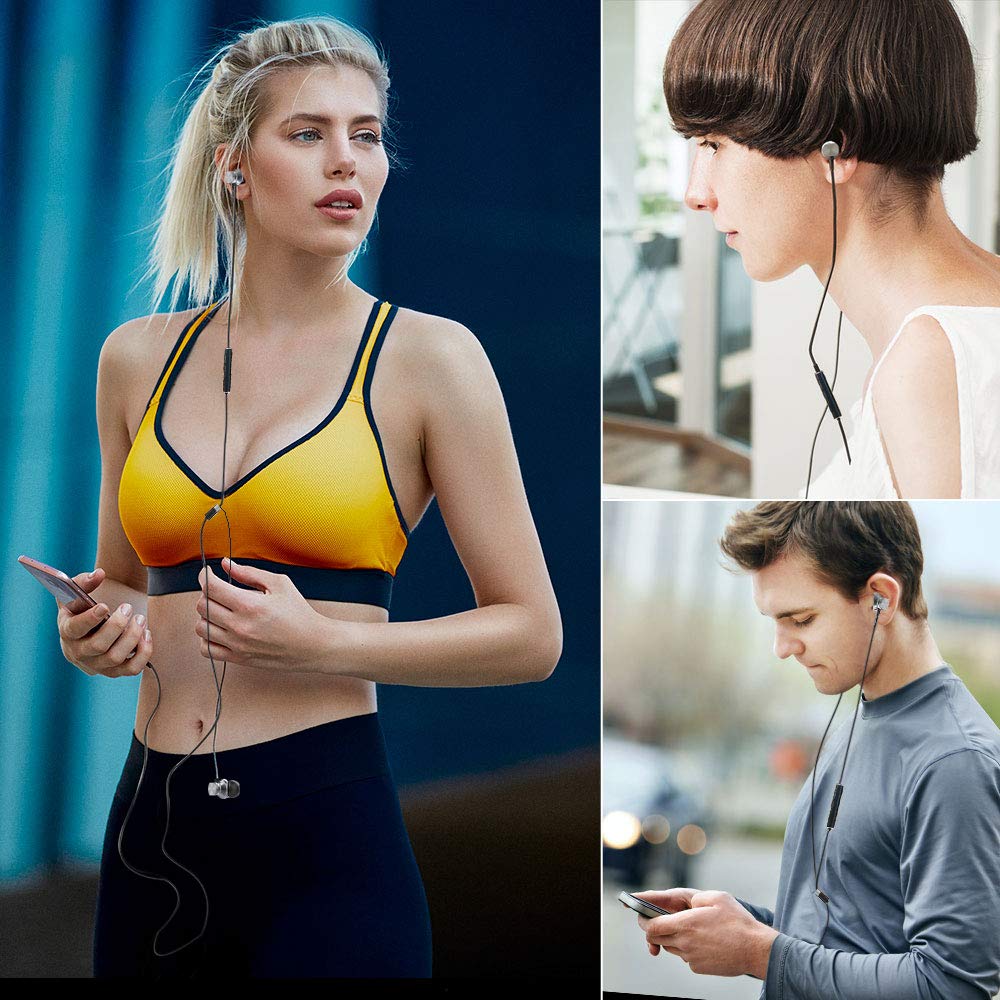 HOISTAC Wired Earbuds with Microphone, Magnetic Sport In-Ear Headphones, Noise Isolation, HD Sound & Powerful Bass, Compatible with Huawei/Samsung/Xiaomi/OPPO (2 Pack) - Perfect for Running, Gym & Commuting