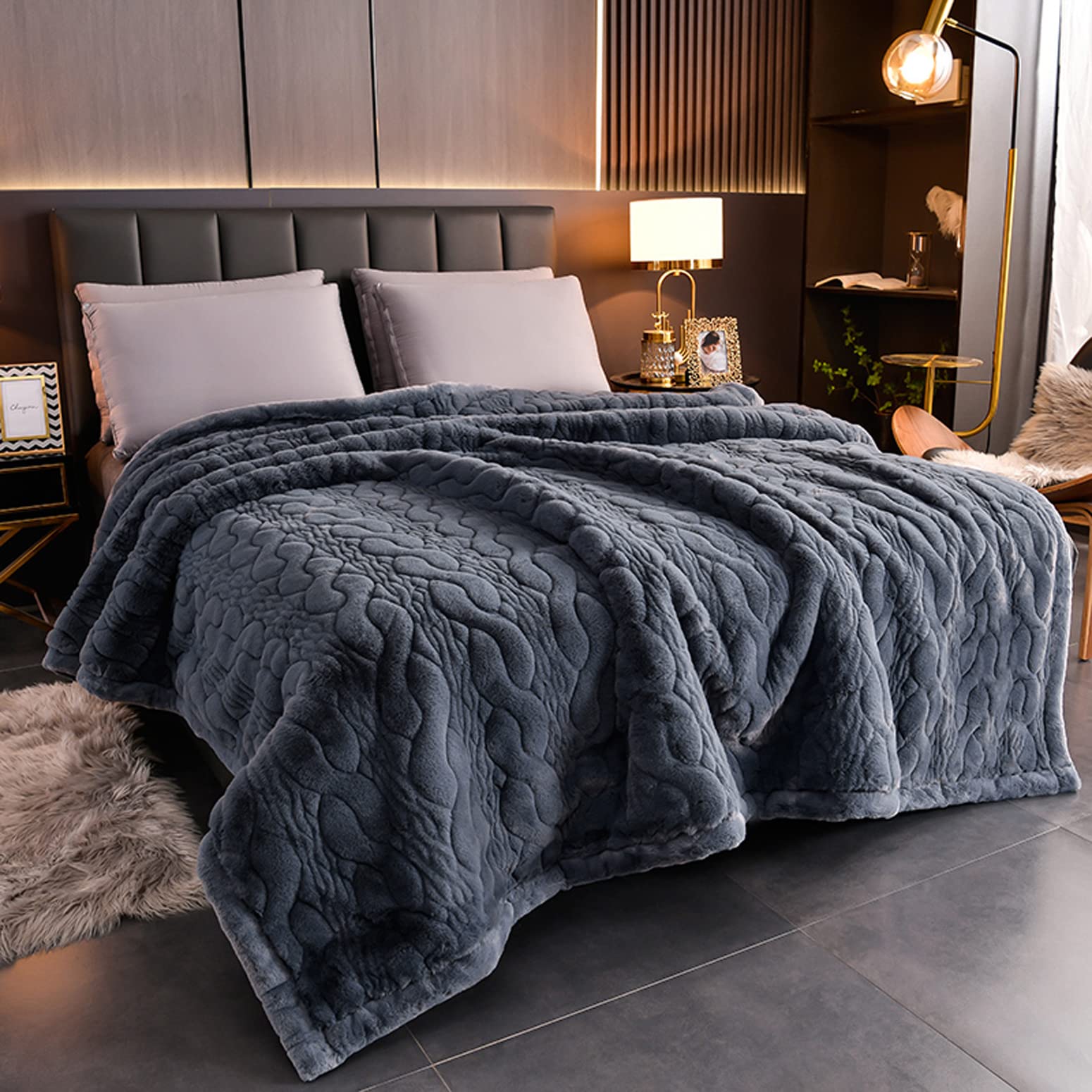 LGYKUMEG Winter Mink Fleece Blanket 79x91 Inches (200x230cm) - 12 Lbs Heavy Weight, Reversible Super Soft Microfiber Thermal Blanket for Cold Weather | Cozy Bed, Sofa & Couch Use for Autumn and Winter Seasons