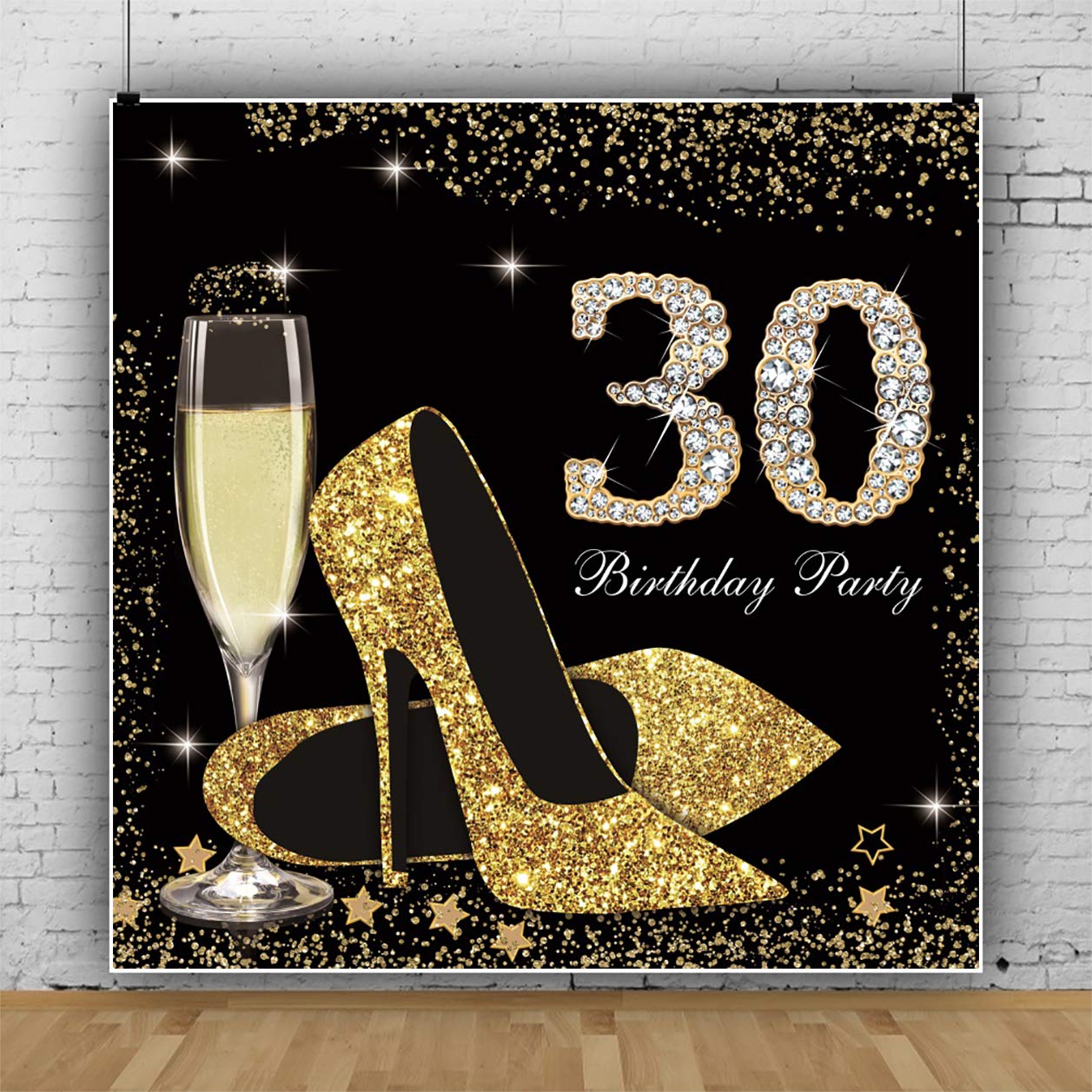 8x8ft Happy 30th Birthday Party Backdrop - Elegant Lady Queen Theme with Shiny Golden High Heel Shoes & Cake Table Decor for Women's Birthday, Prom, Photo Studio Props | Perfect for Adult Birthday Celebrations, Bachelorette Parties & VIP Events