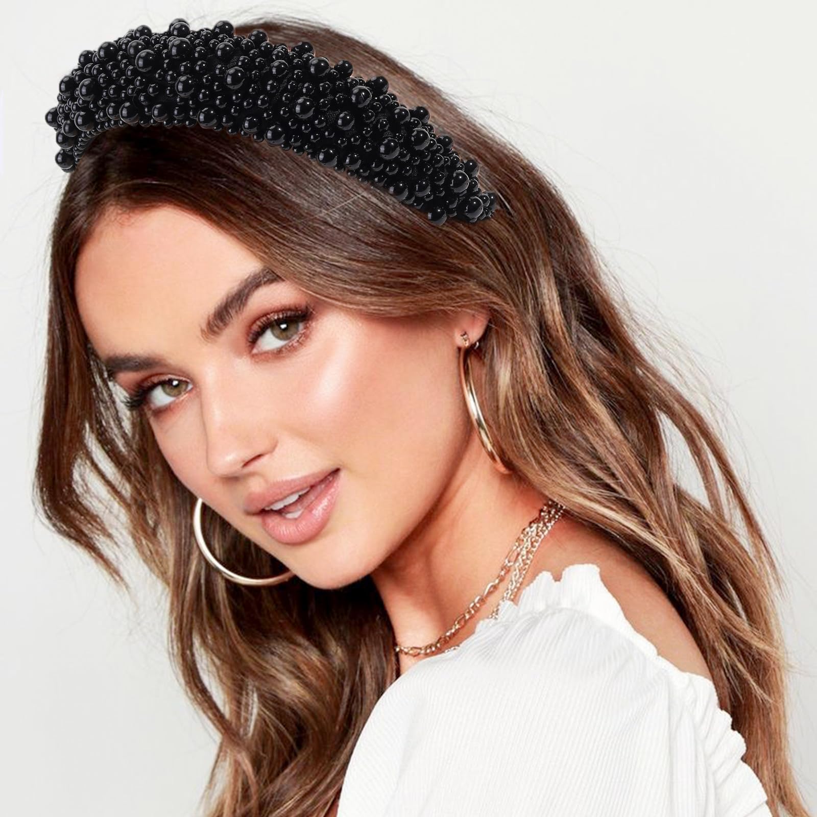 Sparkly Pearl Beaded Headband for Women - Elegant Bridal Wedding Hair Accessories for Women & Girls (Black) | Perfect for Weddings, Prom, Parties & Special Occasions