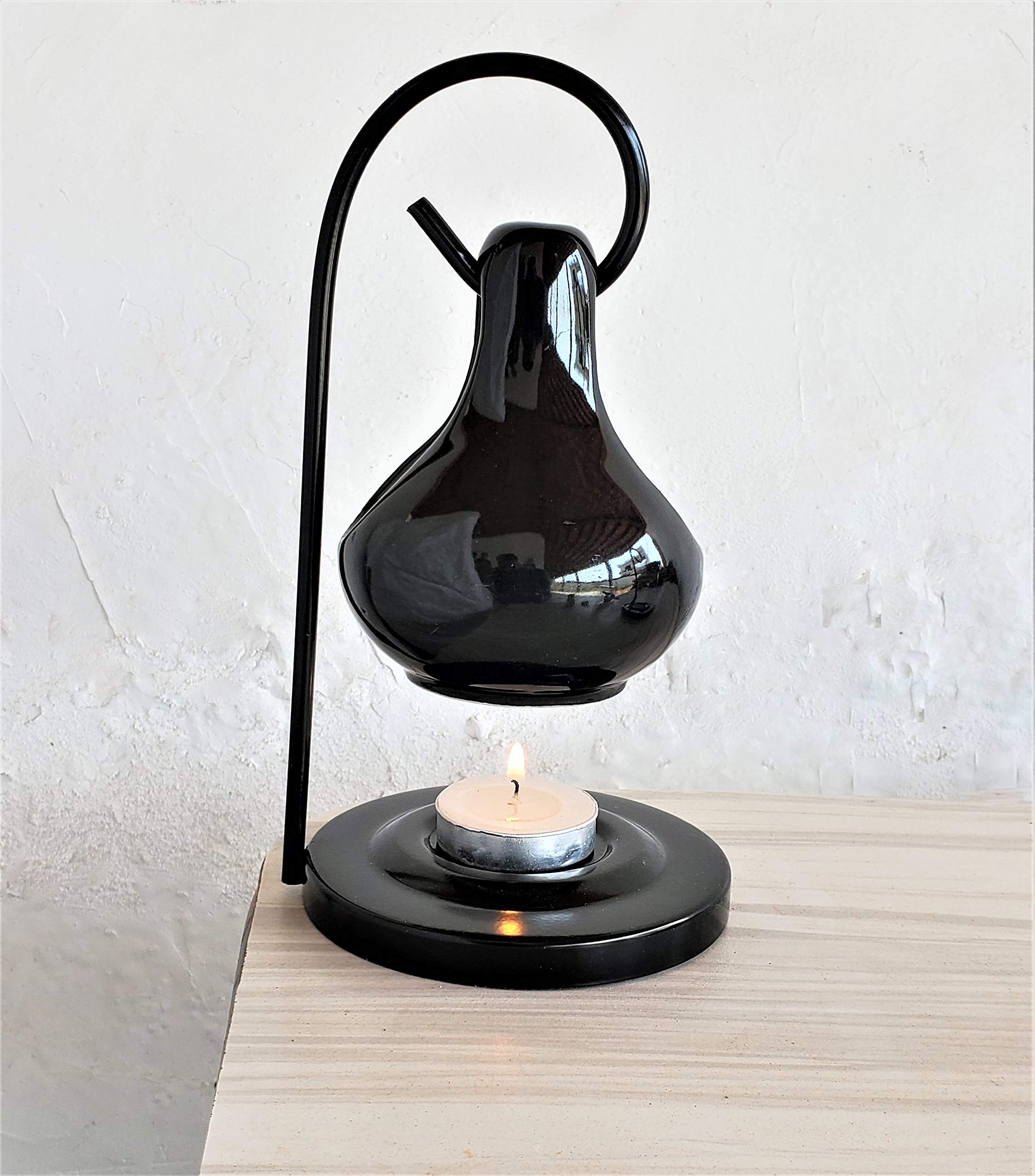 Pure Source India Ceramic Aroma Oil Diffuser Hanging Burner - 4 x 8 Inch Black Home Fragrance Decor | Essential Oil Warmer for Bedroom, Yoga Studio & Spa Gift