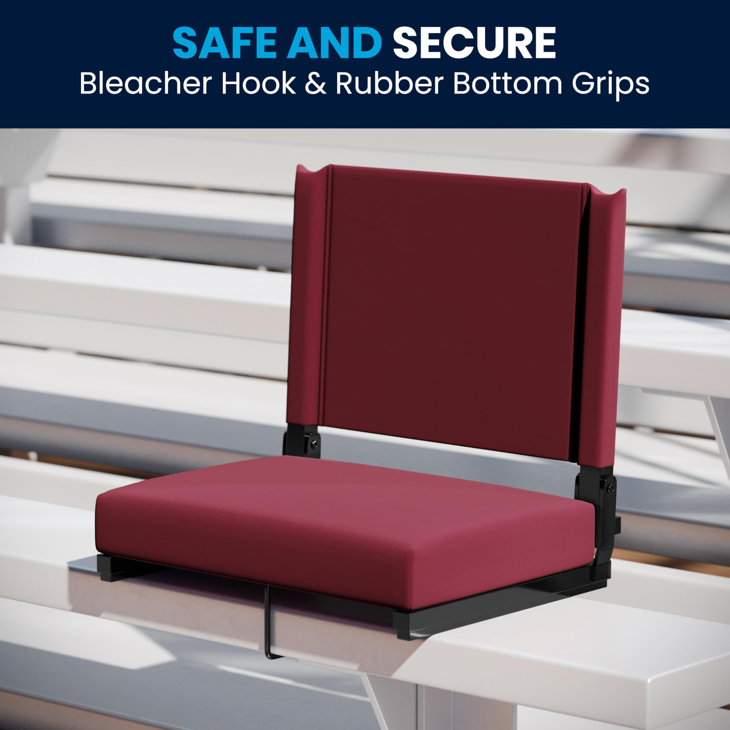 Flash Furniture Grandstand Portable Stadium Seat - Folding Padded Bleacher Chair with Carrying Handle, 500 lb Weight Capacity, Maroon - Perfect for Sporting Events, Concerts & Outdoor Activities