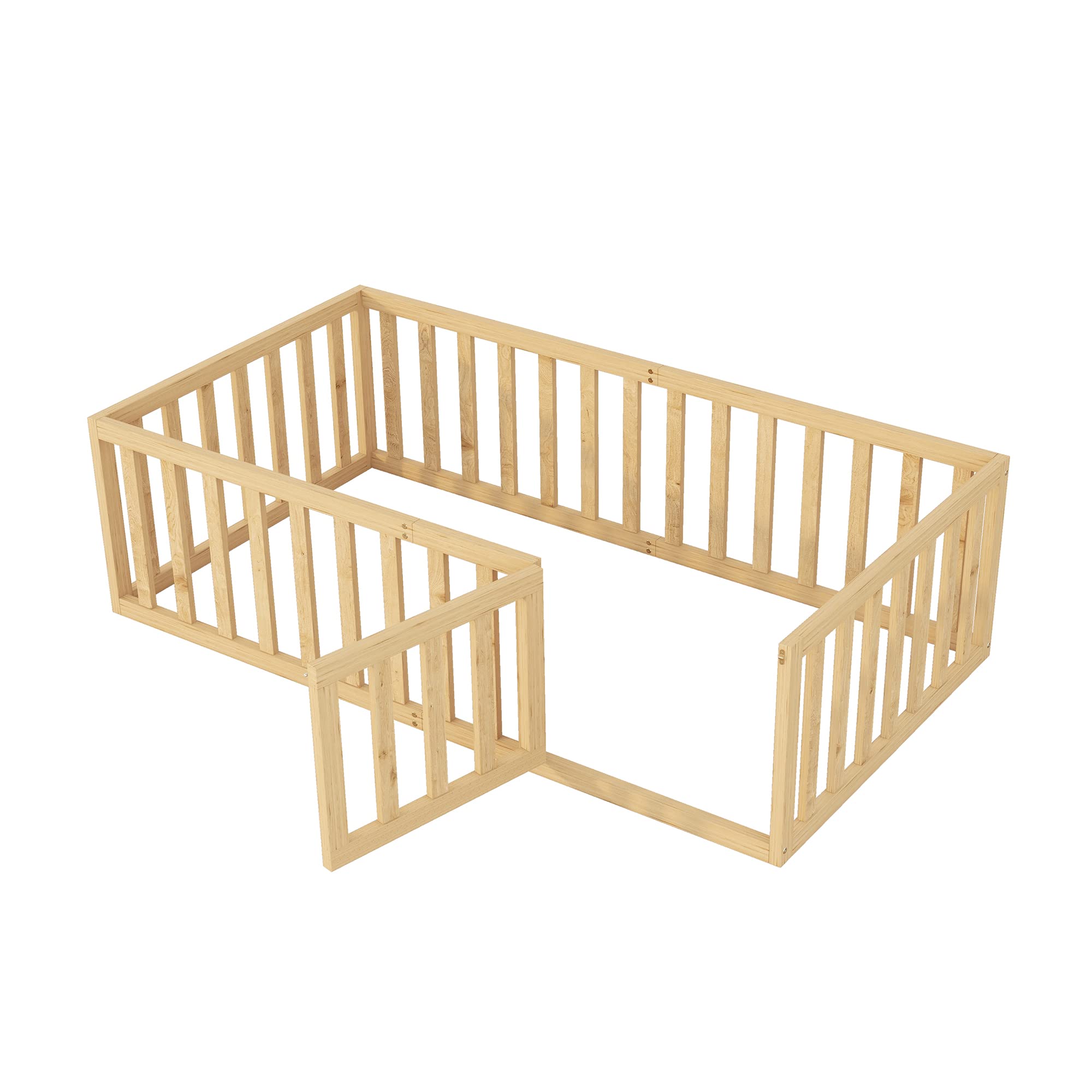 Montessori Twin Floor Bed for Kids - Low Ground Toddler Bed with Fence | Safe Play & Sleep Space