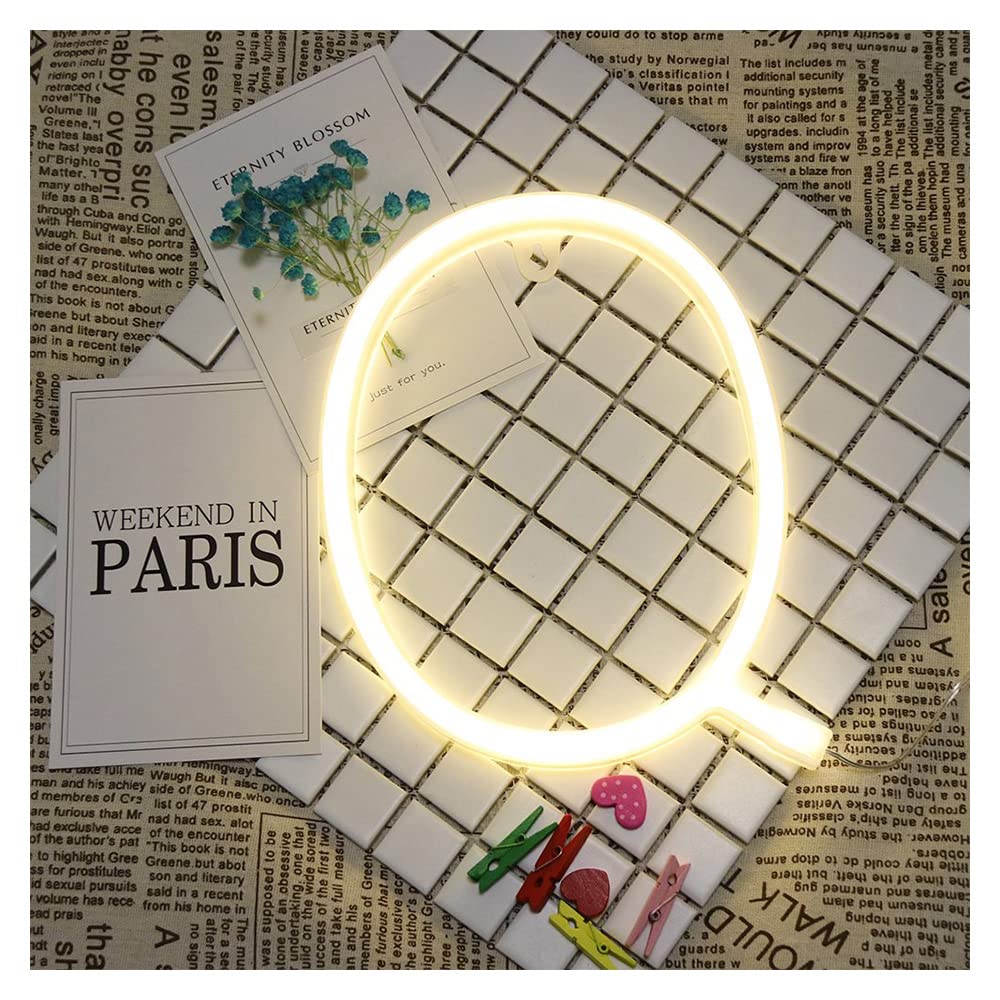 ENUOLI LED Warm White Alphabet Neon Light Sign - Battery/USB Powered Marquee Letter Q for Wall Decor, Bedroom, Wedding, Birthday Party & Christmas - Perfect for Home, Bar, Cafe, and Photo Backdrop