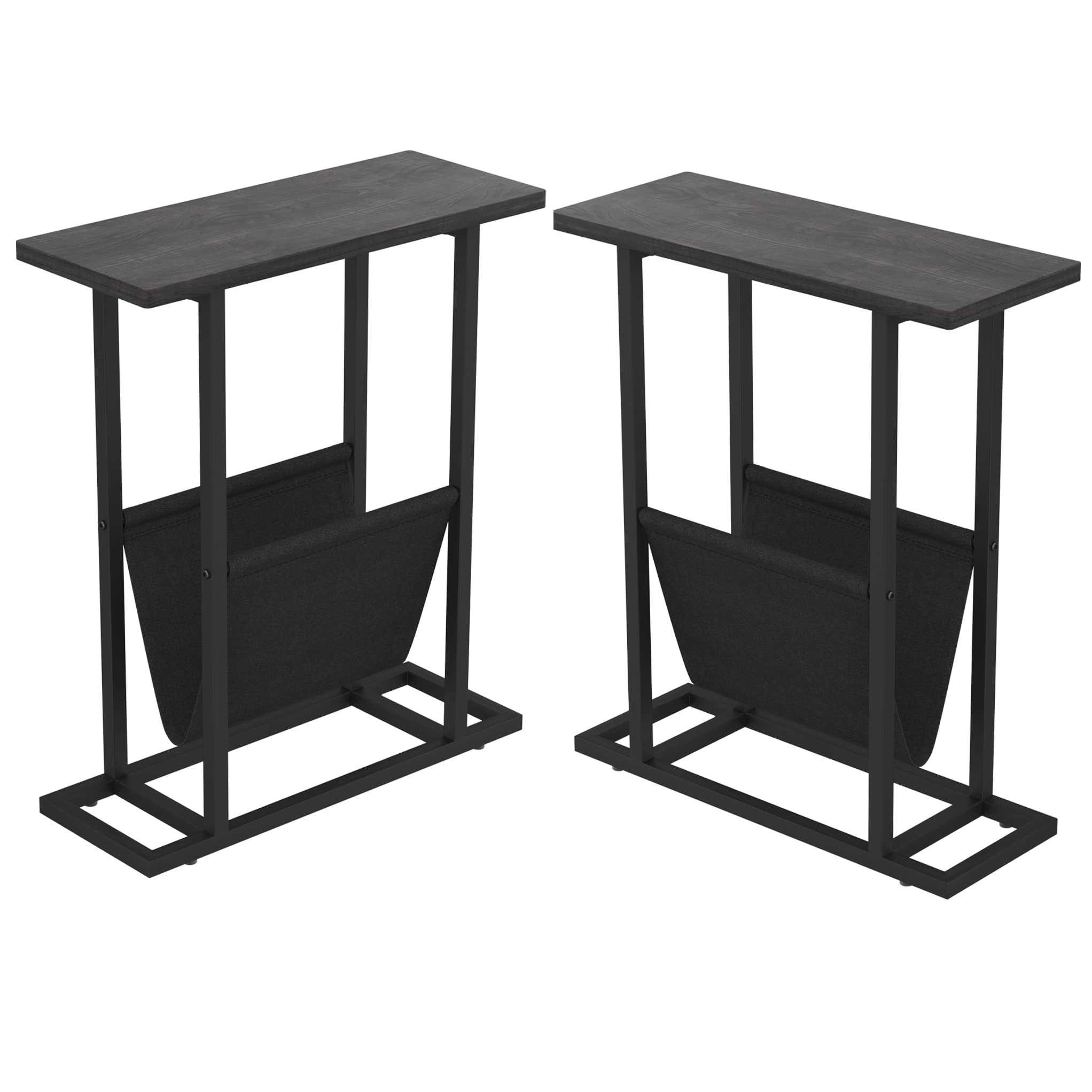 Yusong 2-Pack Slim Narrow Side Table Set for Small Spaces - Compact End Table, Nightstand with Storage Shelf - Accent Skinny Snack Table for Couch, Bedside - Grey - Perfect for Apartments, Dorms & Cozy Living Rooms