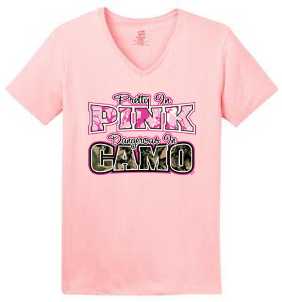 Patron Brand Women's Cotton V-Neck T-Shirt - Pretty In Pink & Dangerous In Camo | Soft & Comfortable Casual Tee for Everyday Wear, Outings & Street Style