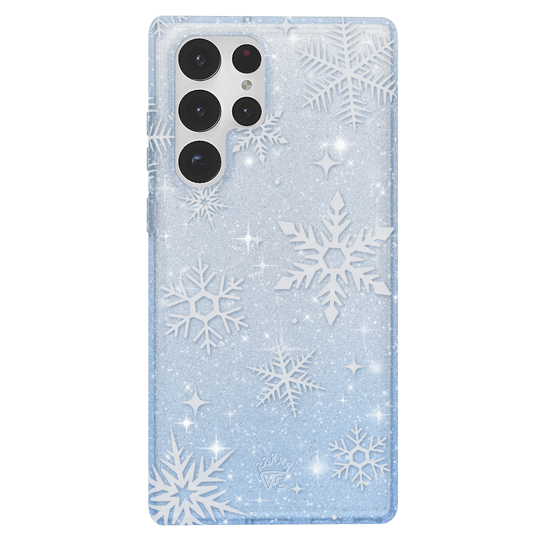 Snow Angel Glitter Samsung Phone Case - Protective Cover for Samsung Galaxy S23/S22/S21 - Sparkly Glitter Design for Women & Girls - Perfect for Holidays, Parties & Everyday Use