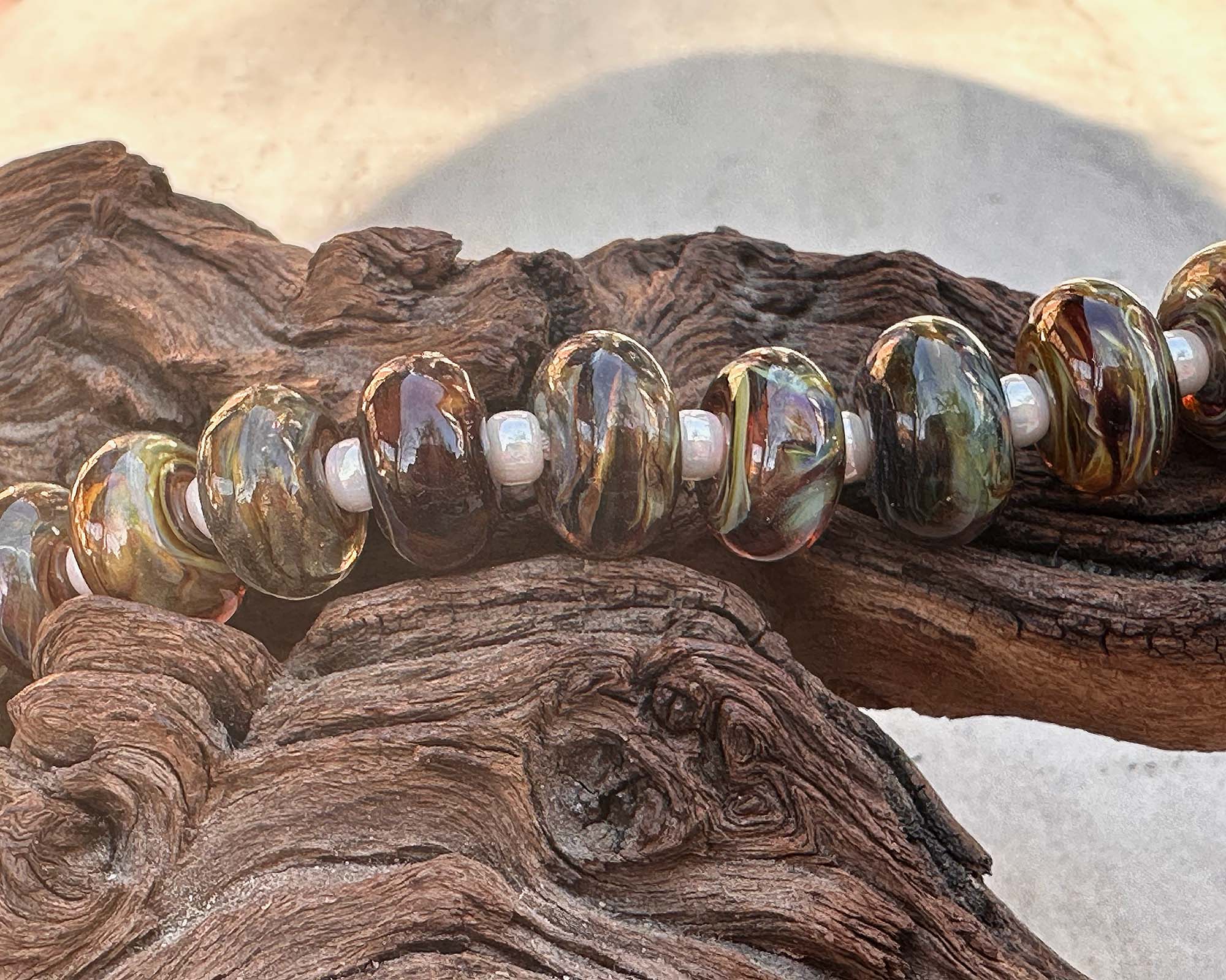15-Piece Brown Swirl Multicolor Lampwork Glass Beads Set for Jewelry Making - DIY Bracelets, Necklaces & Craft Projects (SRA)