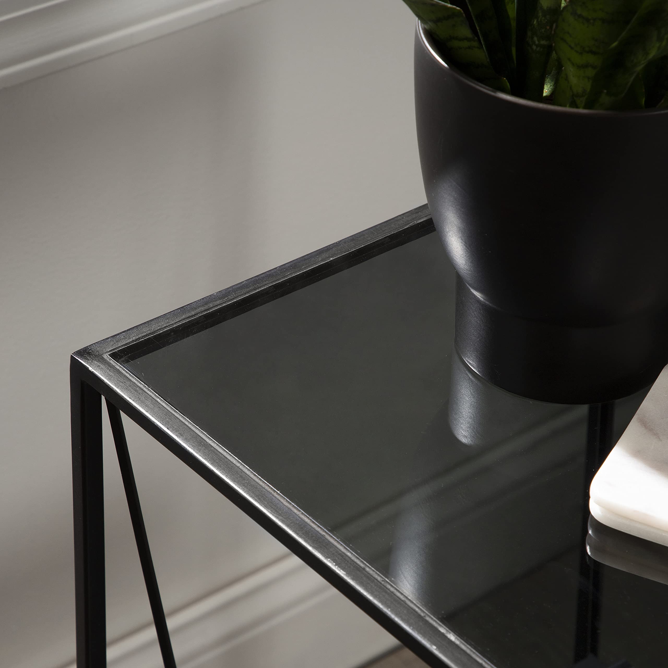 Kate & Laurel Knight Modern Square Glass Side Table - 12x12x24 Inches, Black Two-Tier Nightstand with Storage Shelf | Bedroom End Table, Living Room Accent Table, Dorm Decor