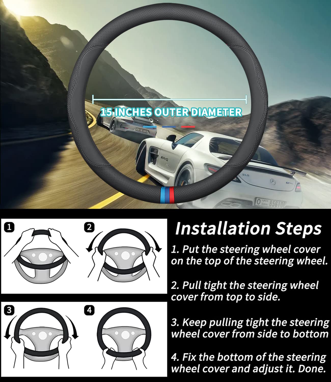 Premium Leather Tesla Steering Wheel Cover - Custom Fit, Non-Slip & Breathable with Logo | D-Style Design | Perfect for Model 3/Y/S/X Accessories | Enhances Grip & Comfort for Daily Commutes & Road Trips