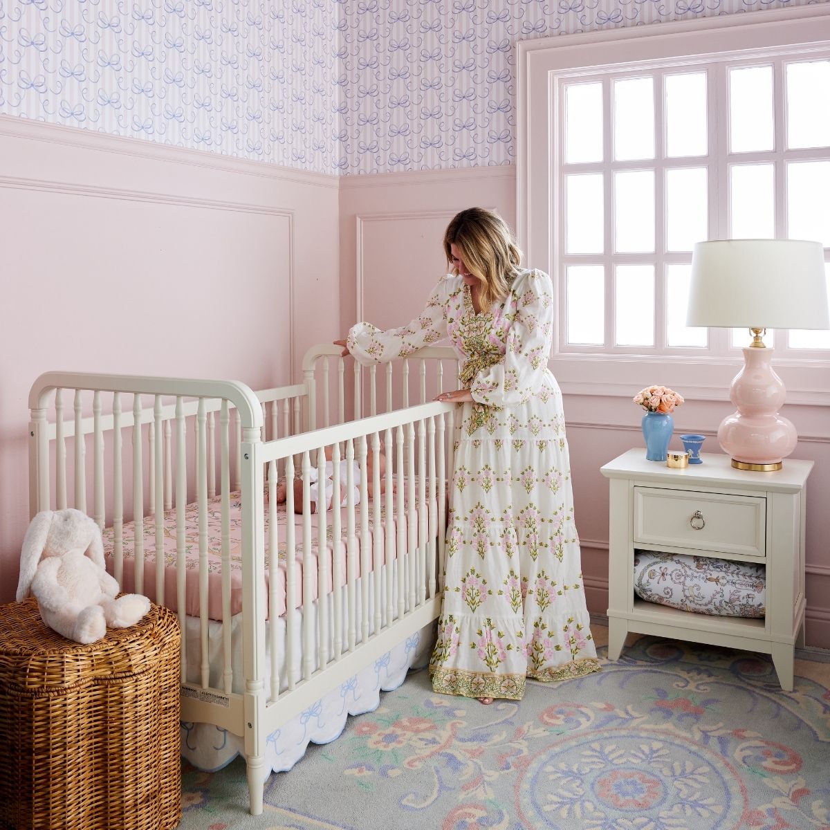Atelier Choux In Bloom Pink Crib Sheet - Soft Organic Cotton Baby Crib Fitted Sheet for Nursery & Toddler Bed - Perfect for Newborns, Infants & Kids Bedroom Decor